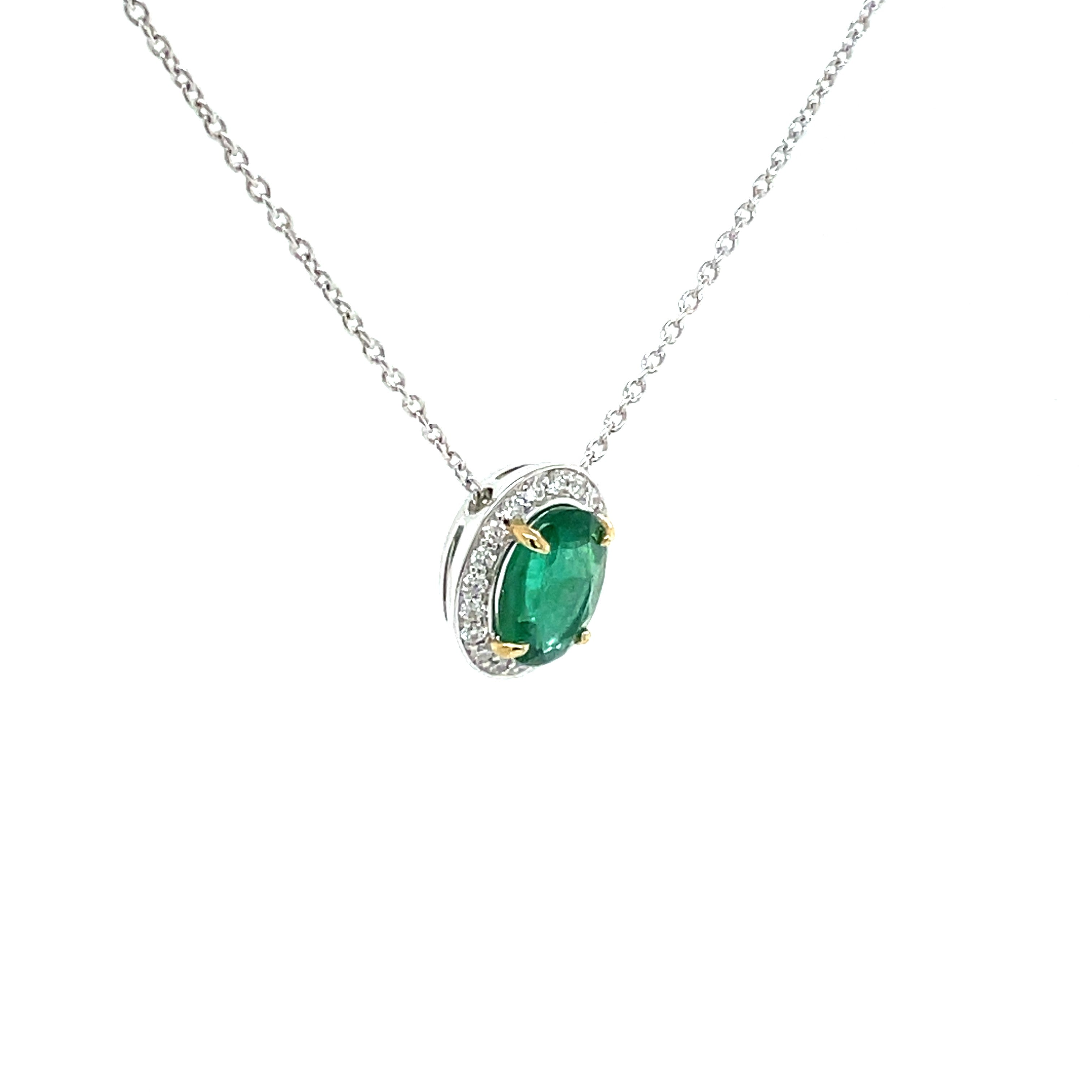 18ct White Gold Emerald and Diamond Pendant