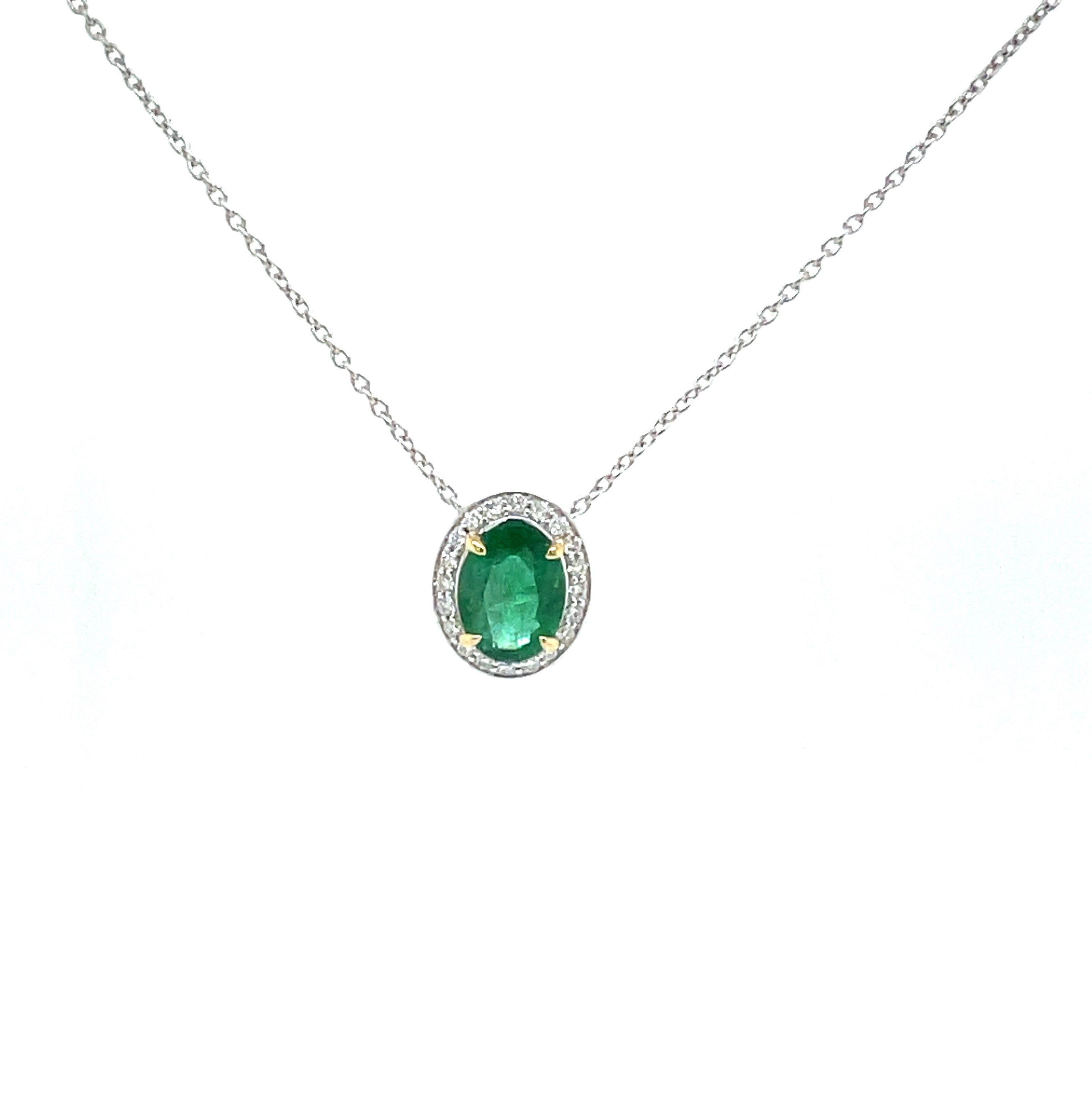 18ct White Gold Emerald and Diamond Pendant