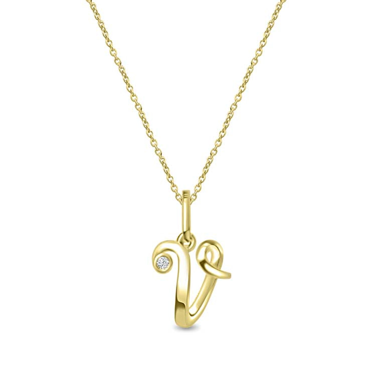 Diamond Initial 'V' Necklace 40-45cm with 0.018ct Diamonds in 9ct Yellow Gold