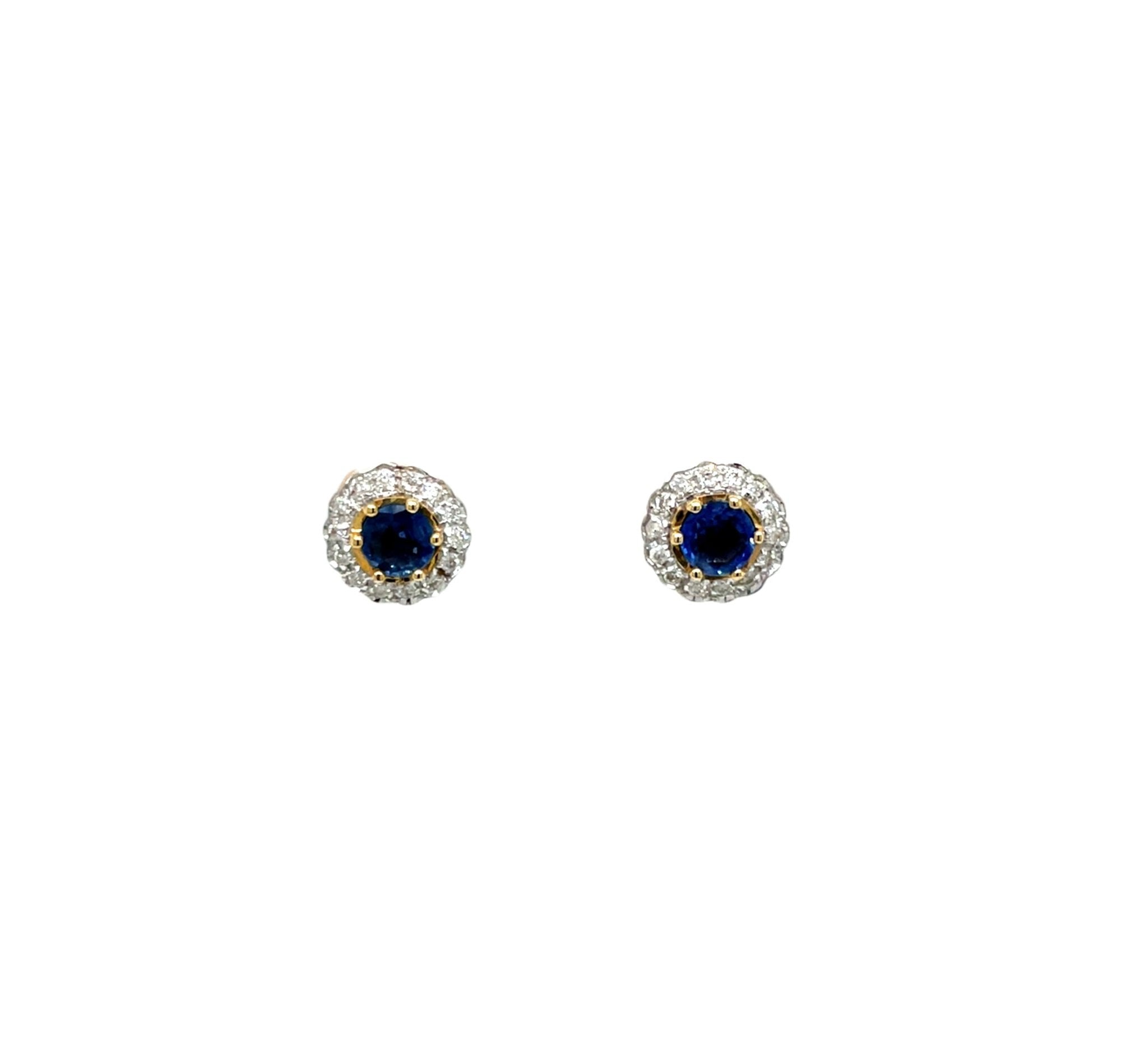 9ct Yellow Gold Ceylon Sapphire and Diamond Cluster Earrings
