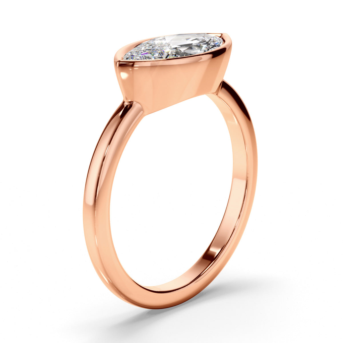 Marquise Cut Diamond Bezel East West Solitaire Engagement Ring