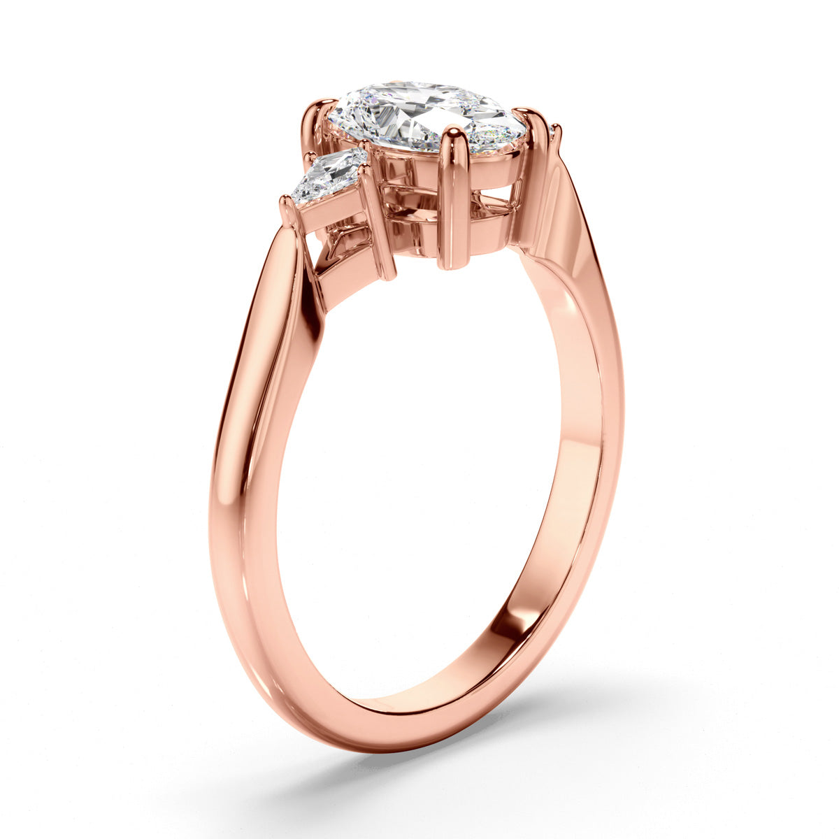 Oval Cut Diamond Trilogy Engagement Ring with Kite Sides
