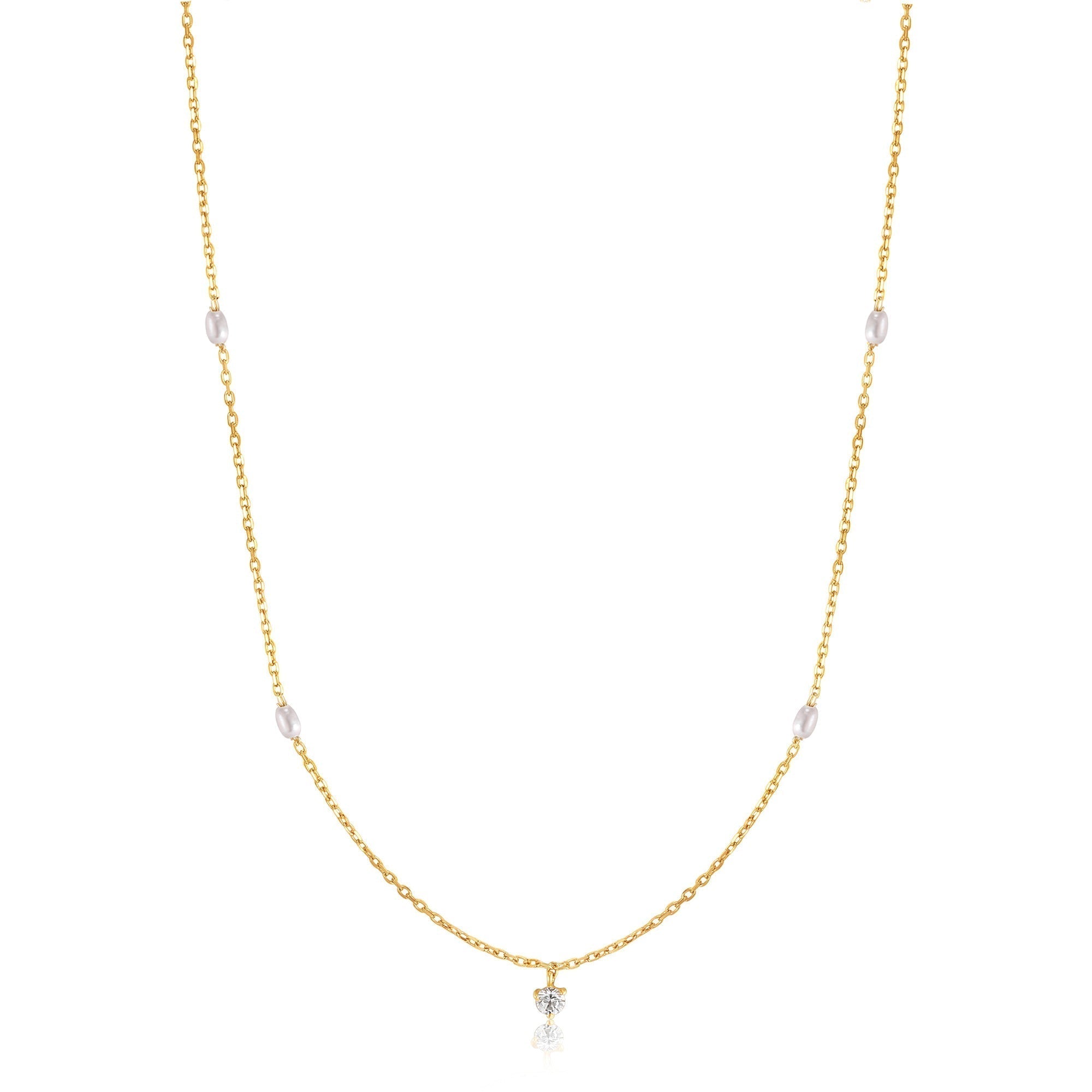 Ania Haie 14ct Gold Pearl and White Sapphire Necklace