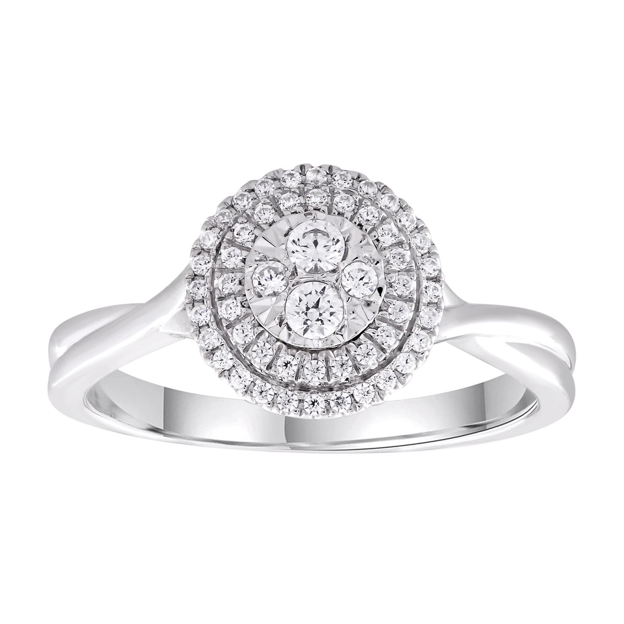 9ct White Gold Circle Cluster Natural Diamond Ring