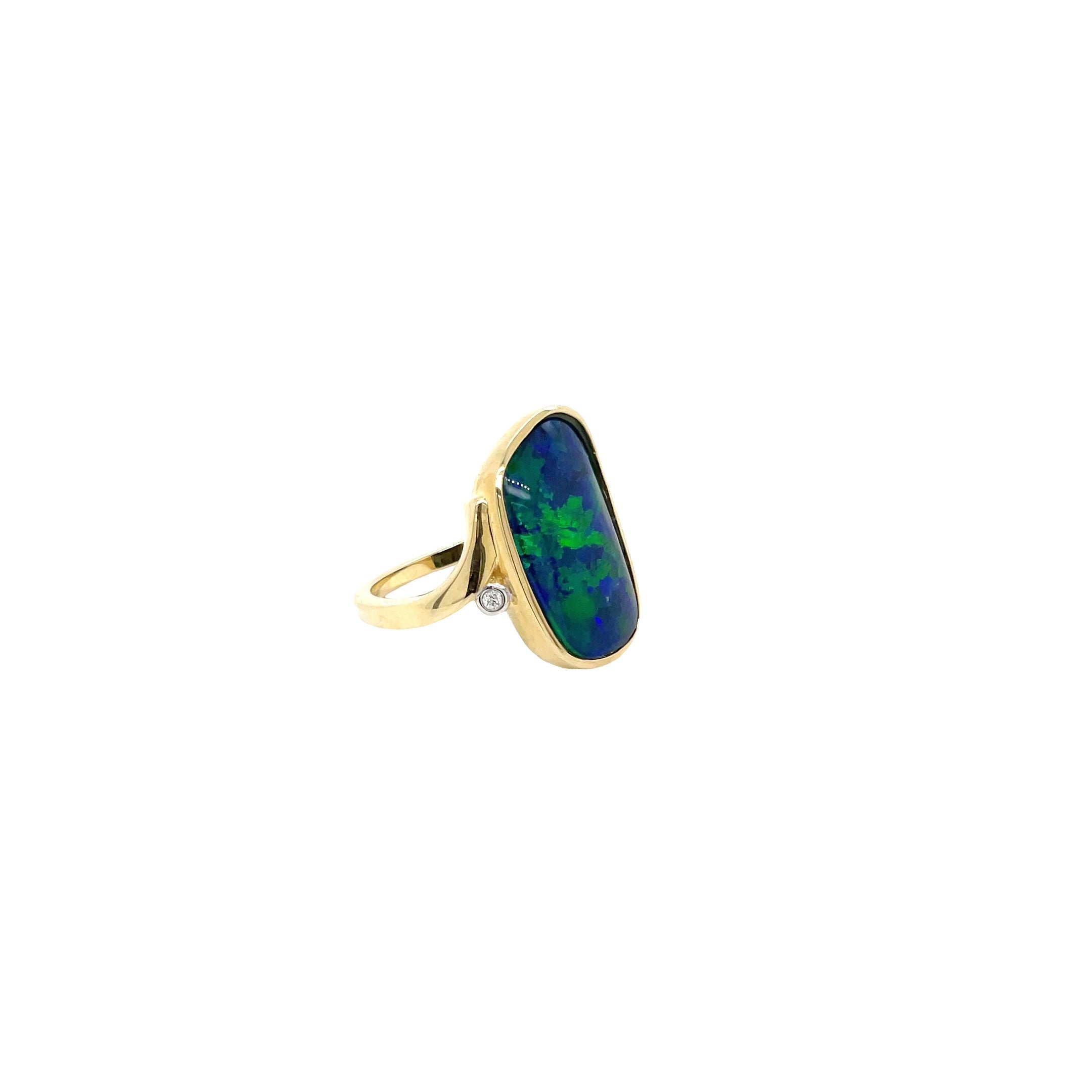 9ct Yellow Gold Freeform Australian Opal and Diamond Dress Ring