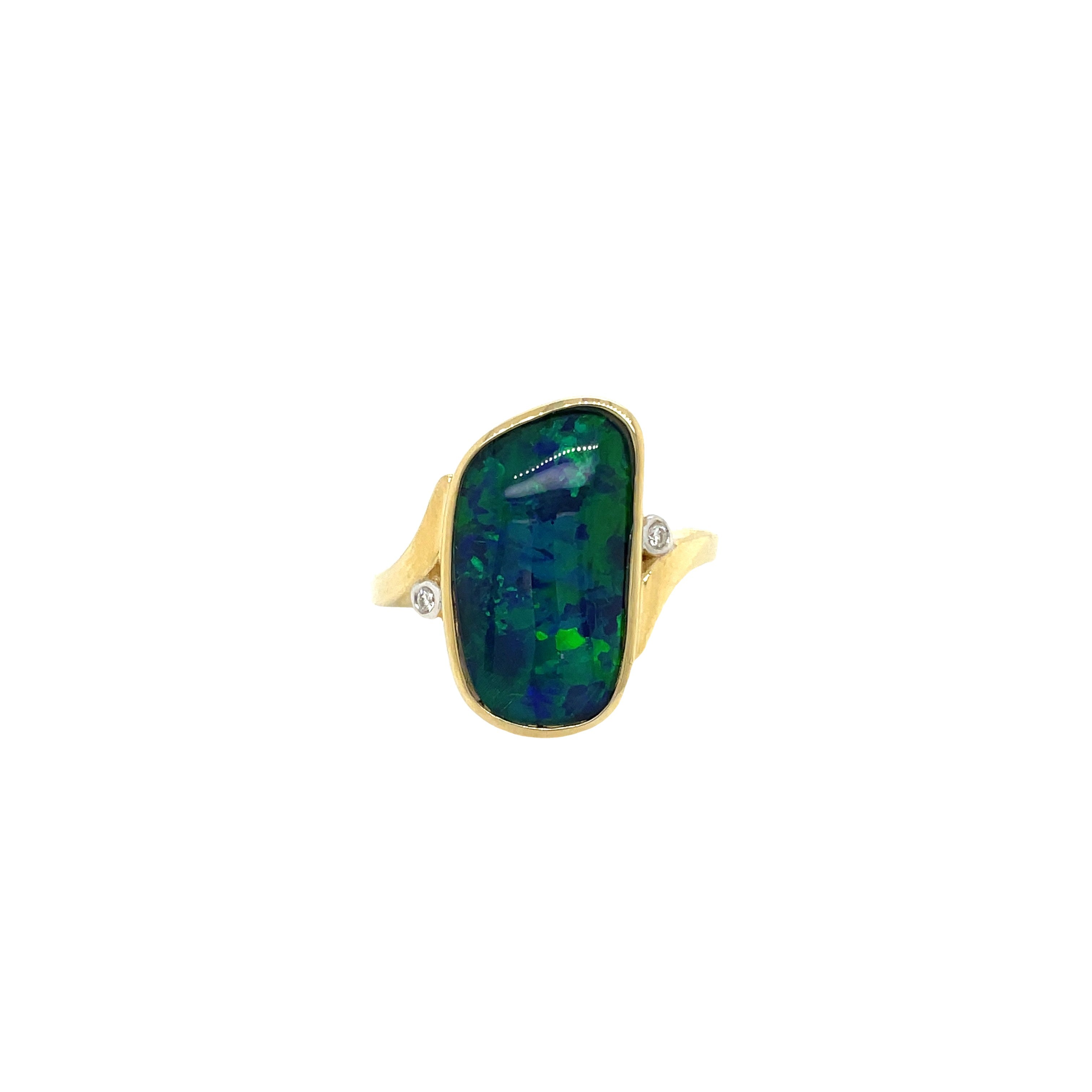 9ct Yellow Gold Freeform Australian Opal and Diamond Dress Ring