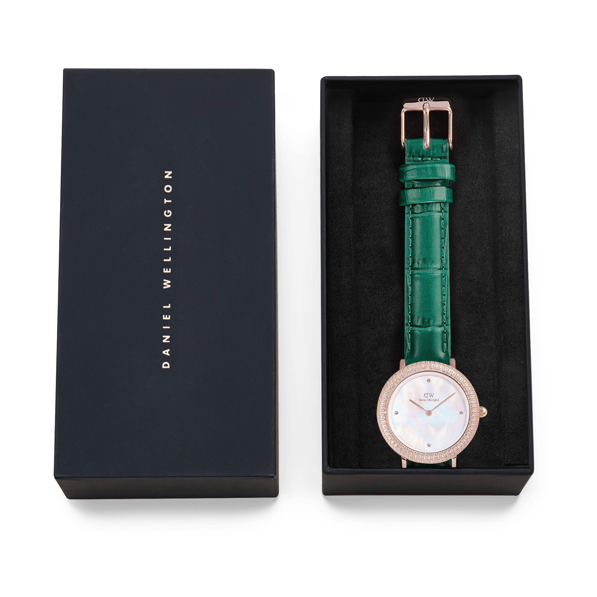 Daniel Wellington Crystalline Bezel Green Croc Rose Gold Watch