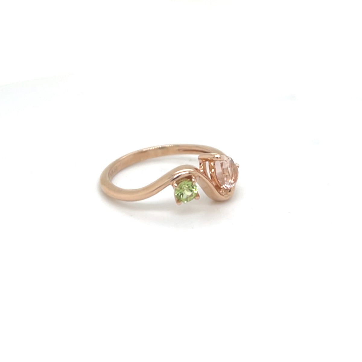 Rose Gold Morganite and Peridot Ring