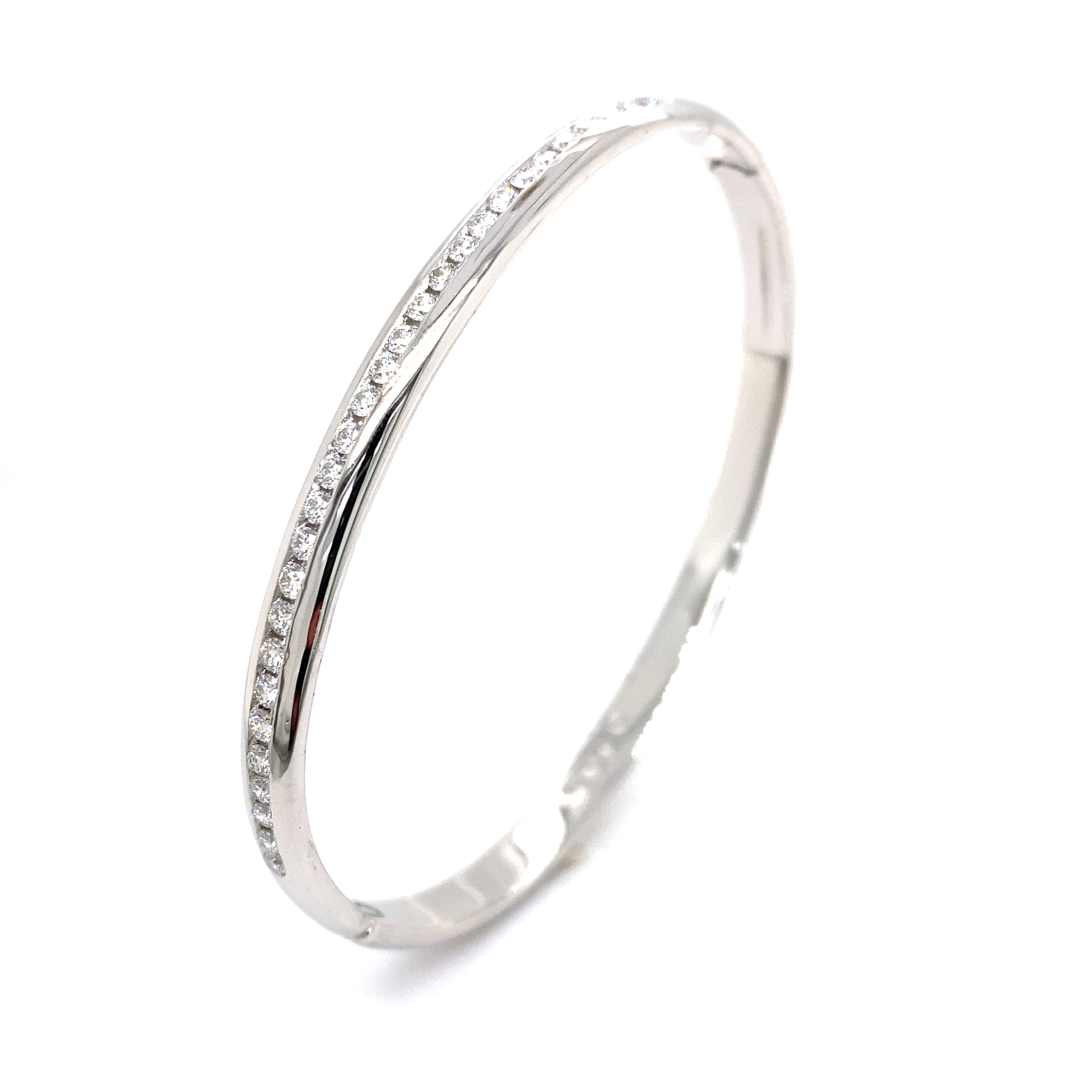 9ct white gold diamond hinged bangle