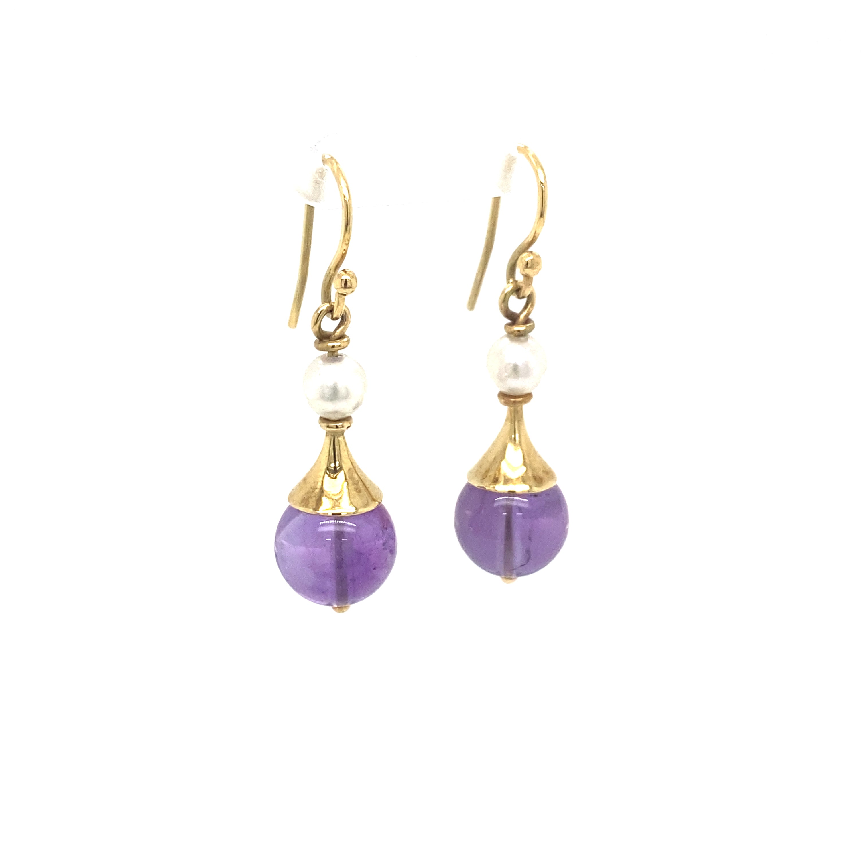 18ct Yellow Gold Custom Made Amethyst and Pearl Earrings