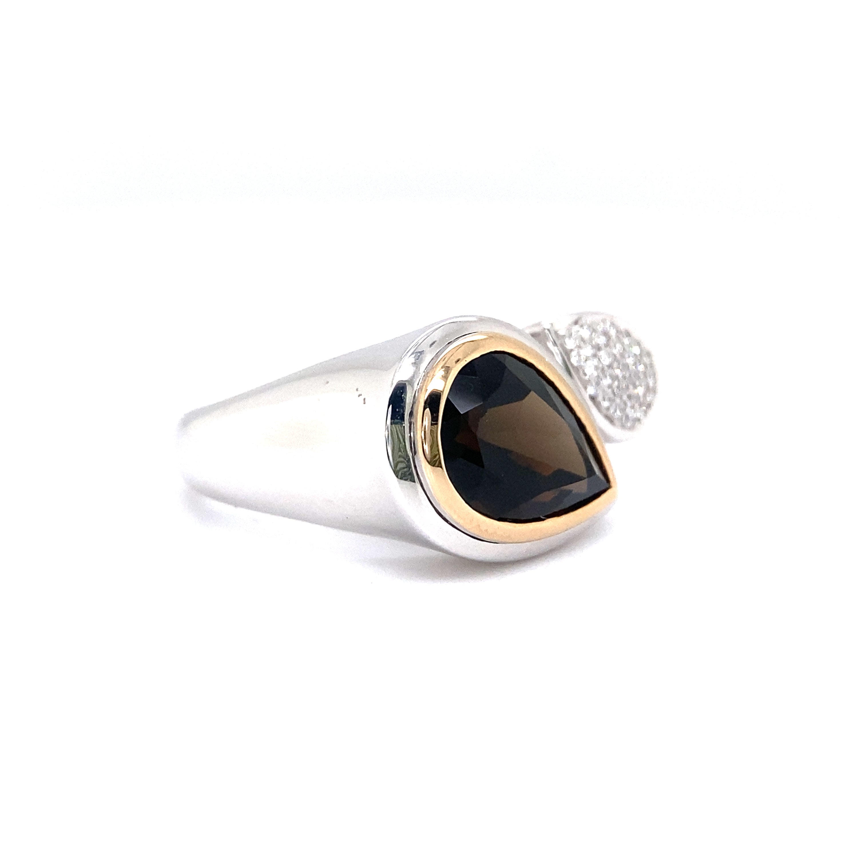 9ct White and Rose Gold Smokey Quartz and Diamond Ring