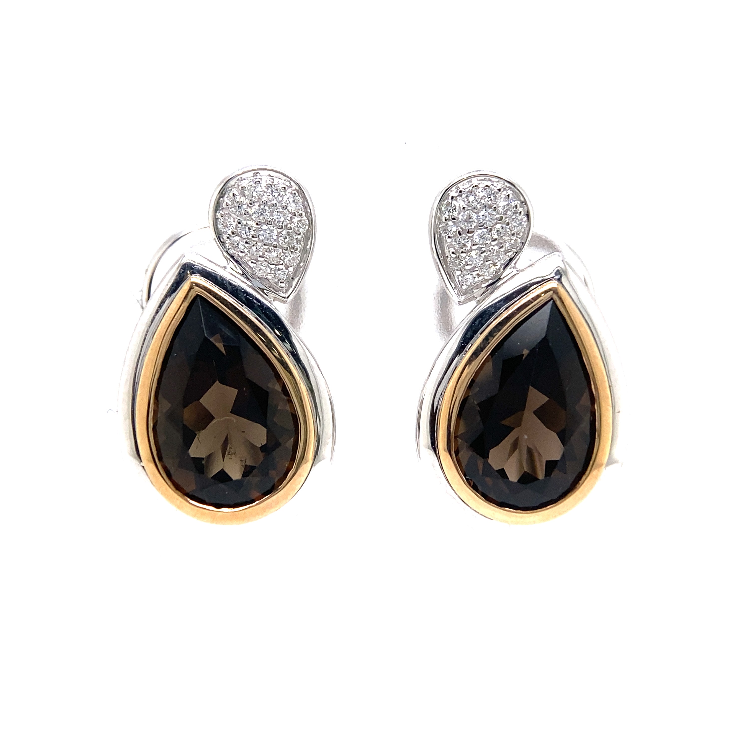 9ct White and Rose Gold Smokey Quartz and Diamond Earrings