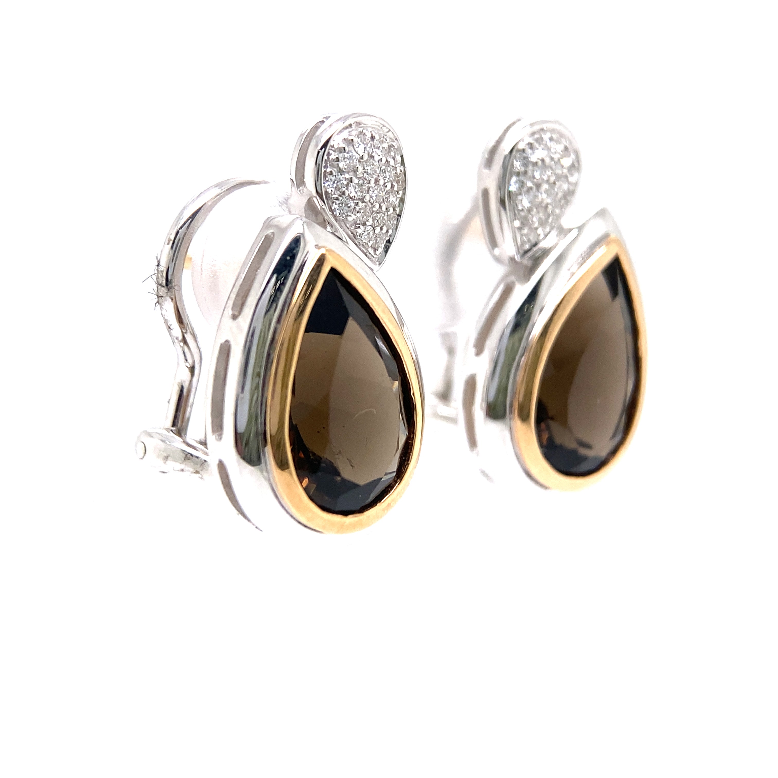 9ct White and Rose Gold Smokey Quartz and Diamond Earrings
