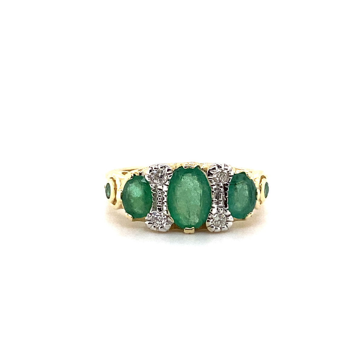 9ct Yellow Gold Emerald and Diamond Ring
