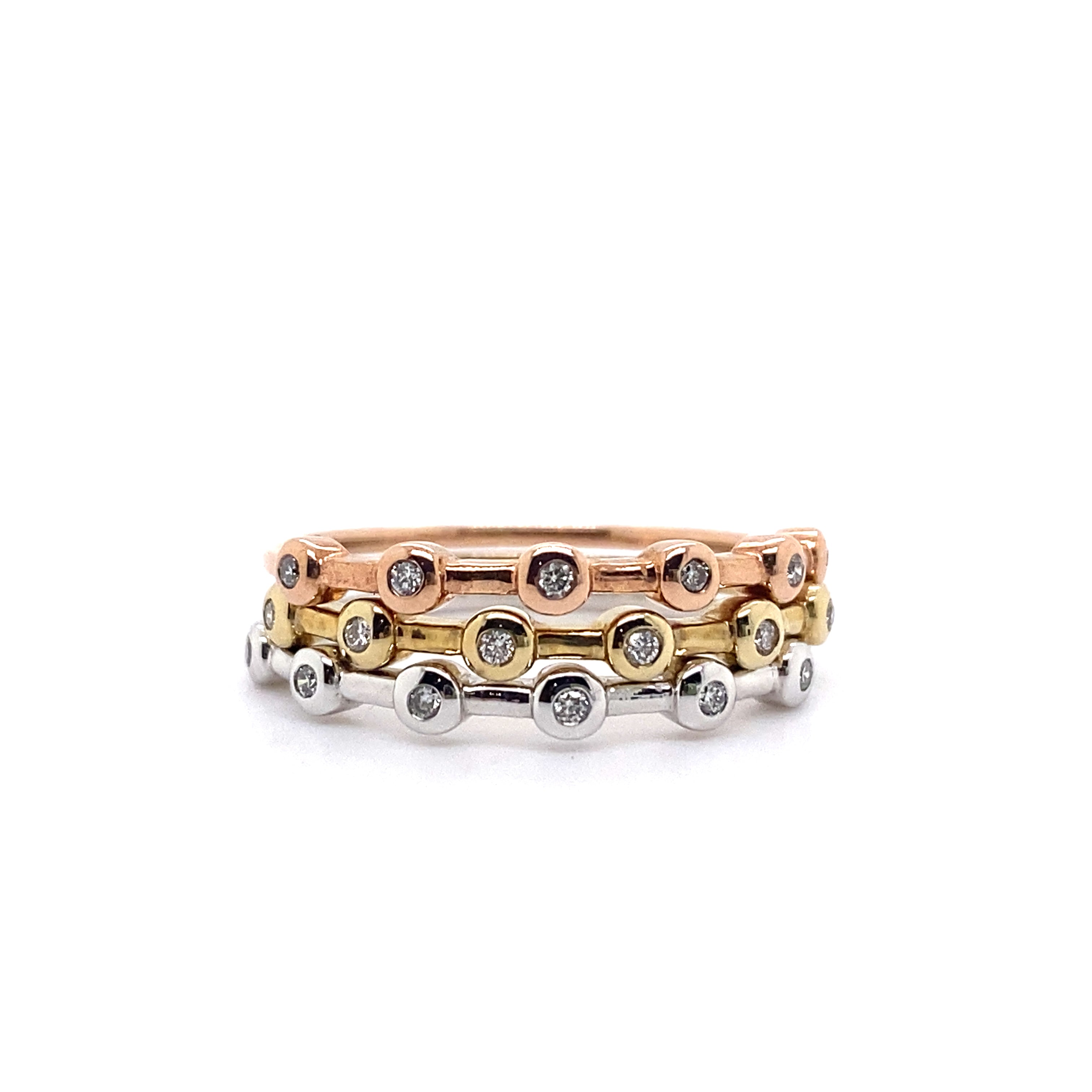 9ct White, Yellow and Rose Gold Diamond Bands