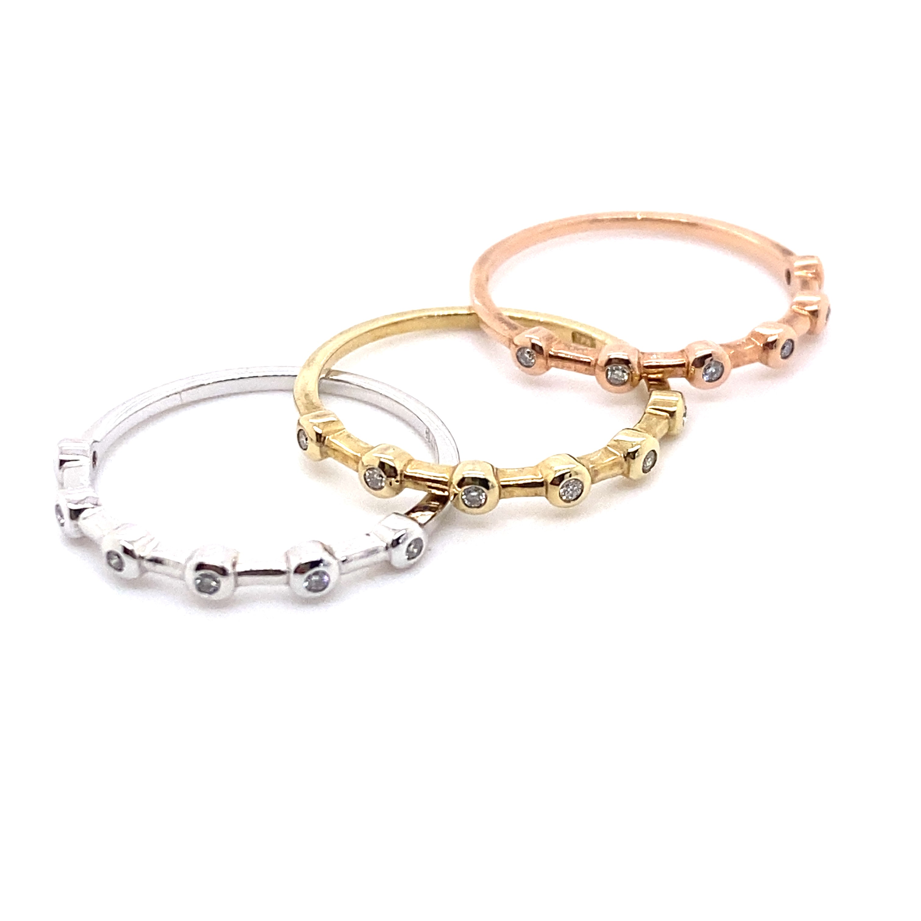 9ct White, Yellow and Rose Gold Diamond Bands