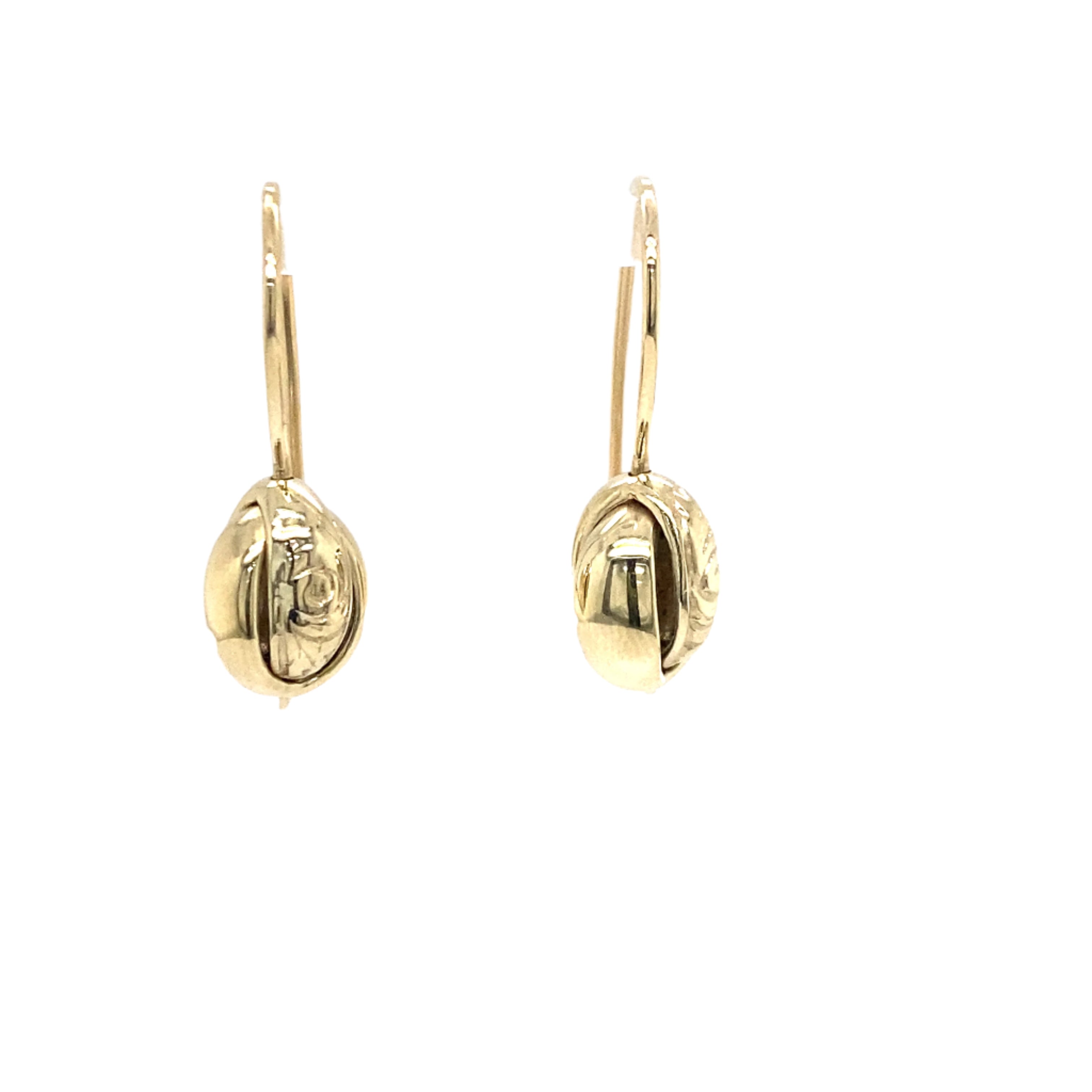 9ct yellow gold engraved drop earrings.