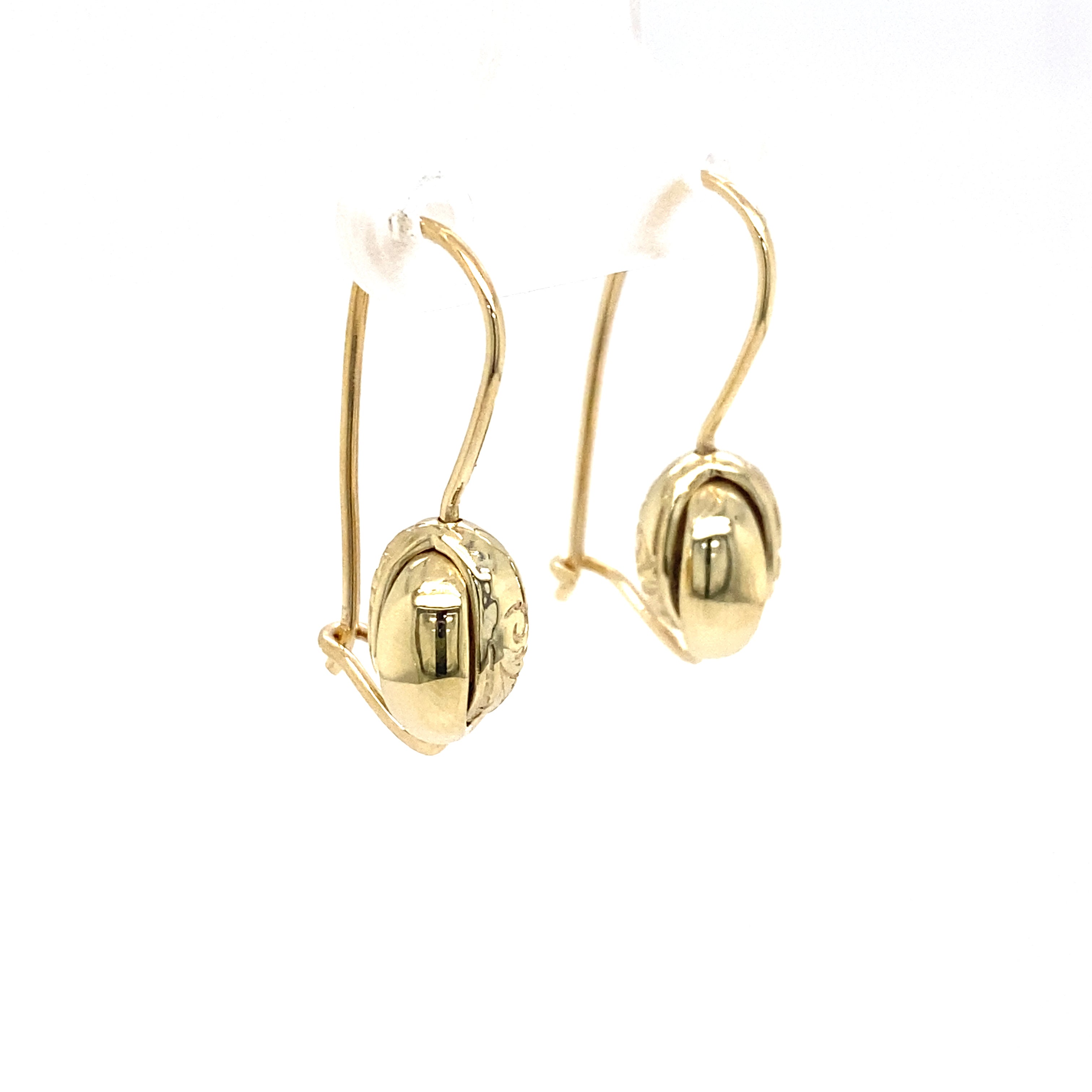 9ct yellow gold engraved drop earrings.
