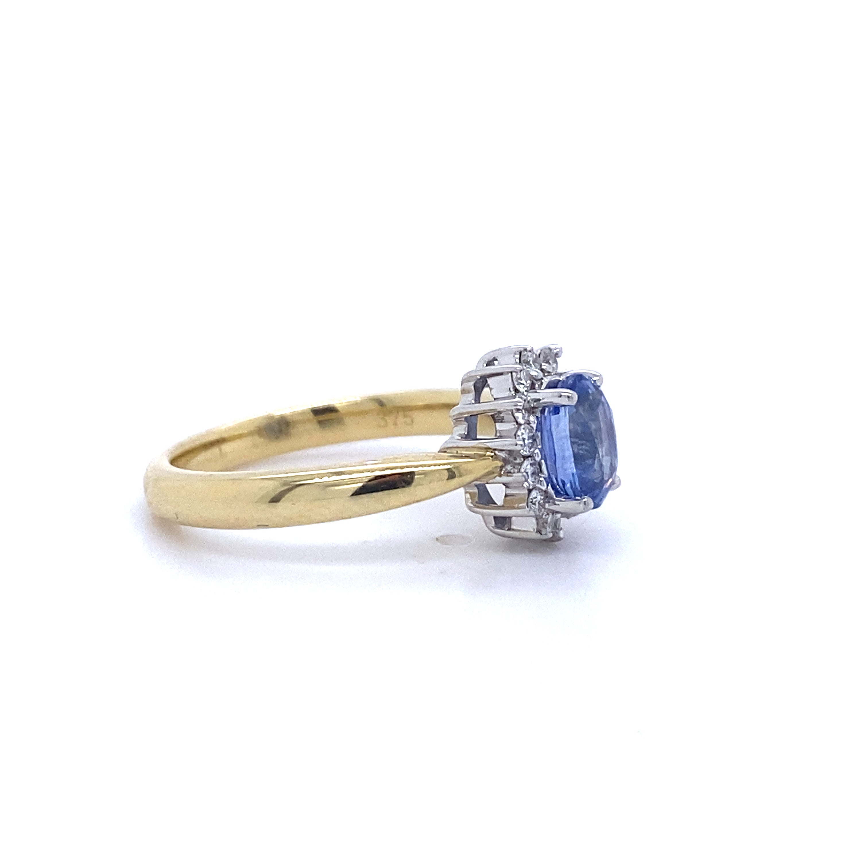 9ct Yellow Gold Ceylon Sapphire and Diamond Ring