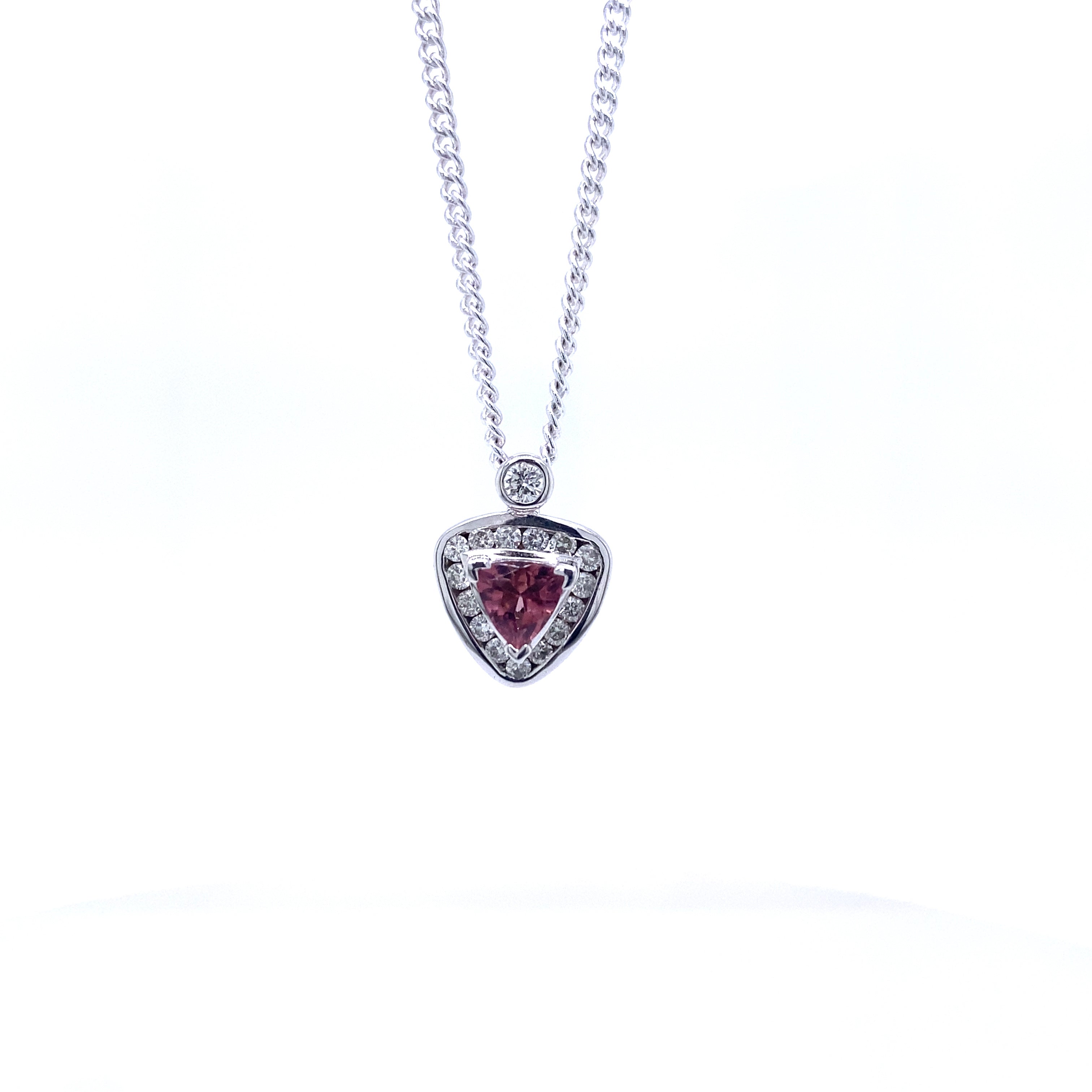 9ct White Gold Pink Tourmaline and Diamond Pendant