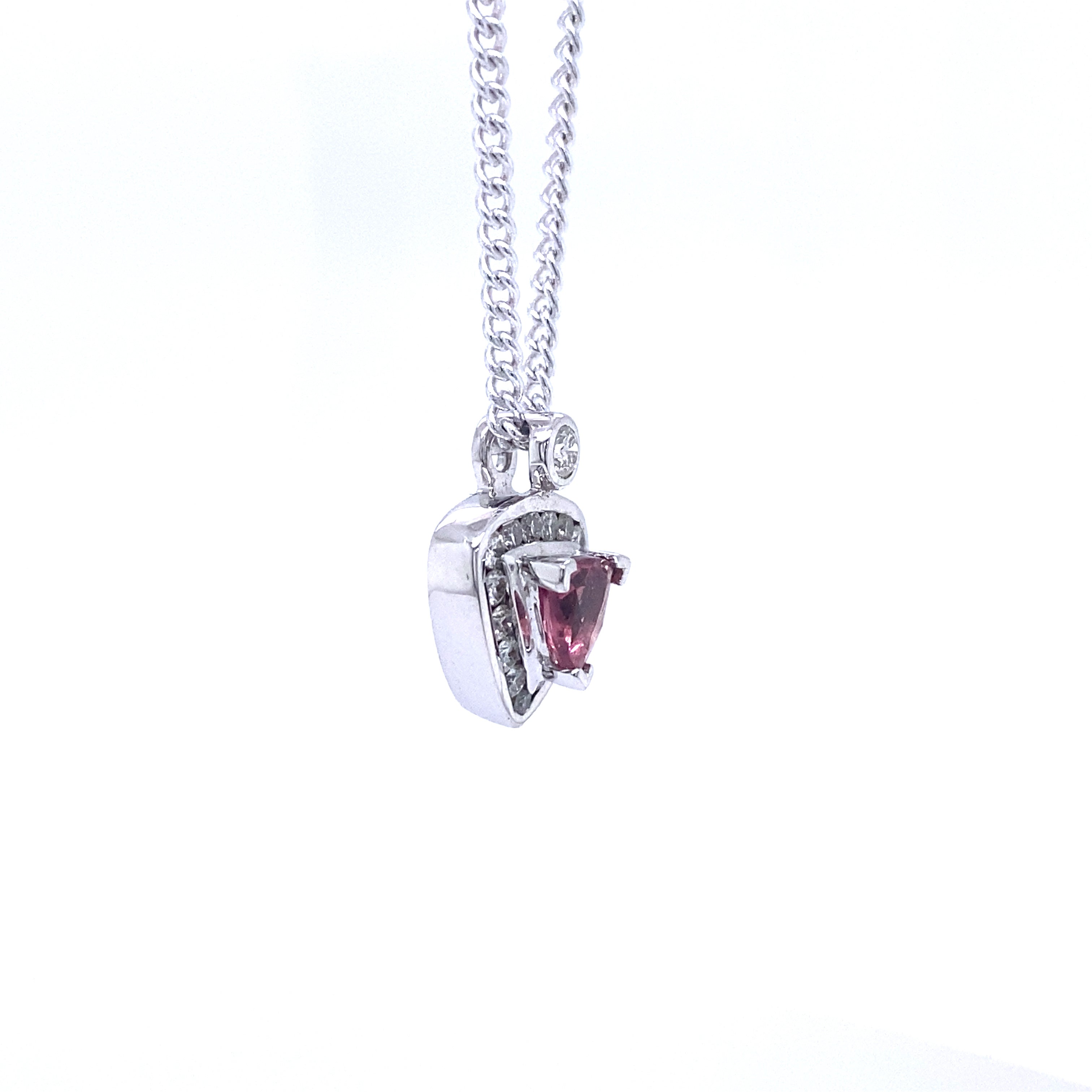 9ct White Gold Pink Tourmaline and Diamond Pendant