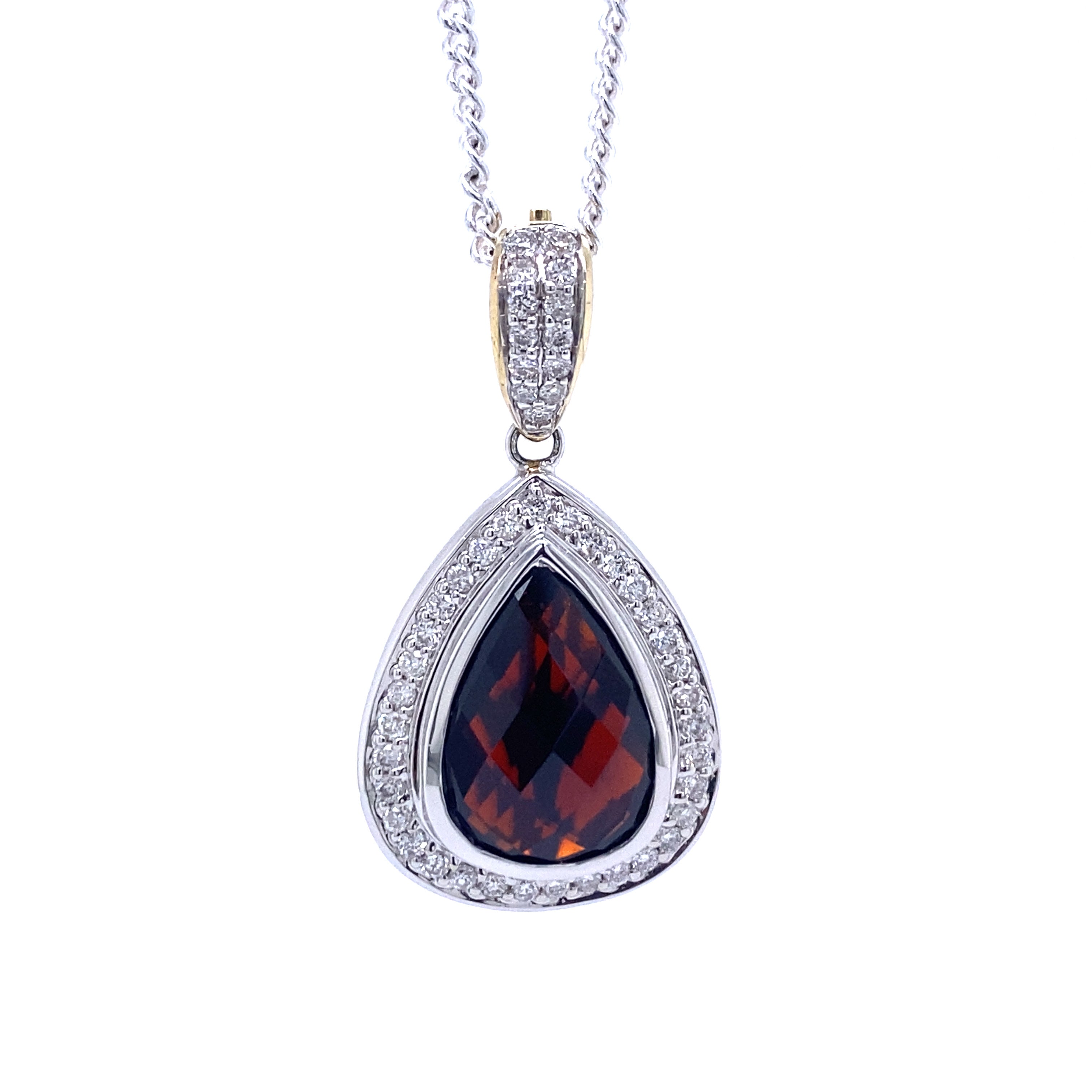 9ct White and Yellow Gold Garnet and Diamond Enhancer Pendant