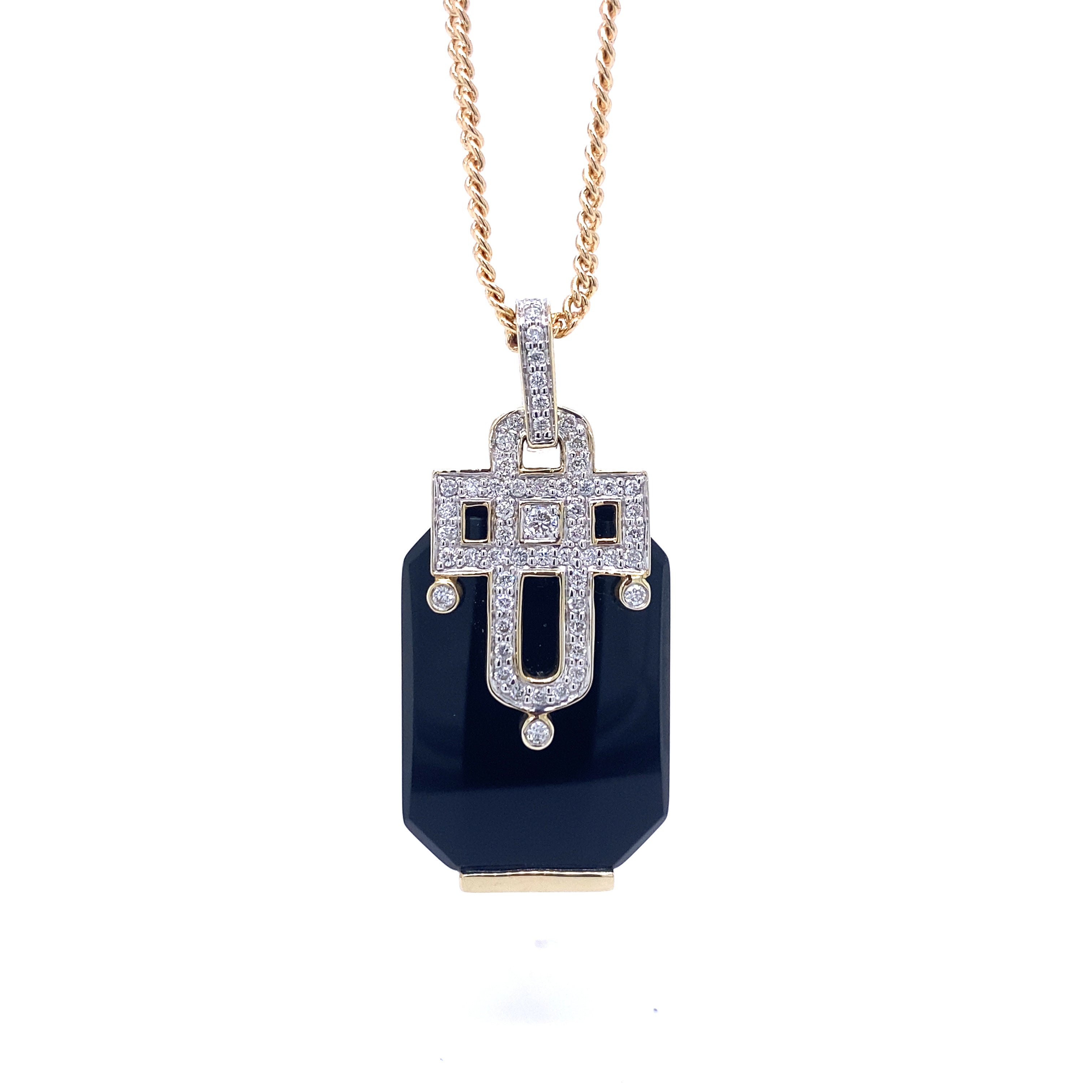 9ct Yellow Gold Onyx and Diamond Pendant