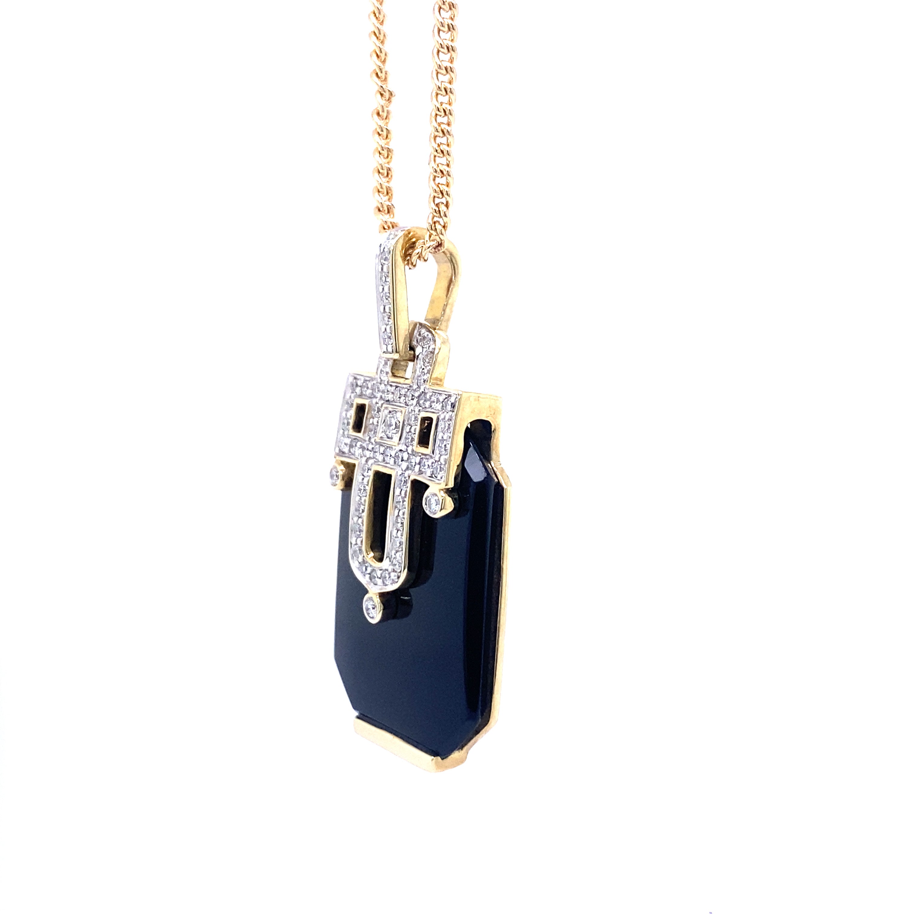 9ct Yellow Gold Onyx and Diamond Pendant
