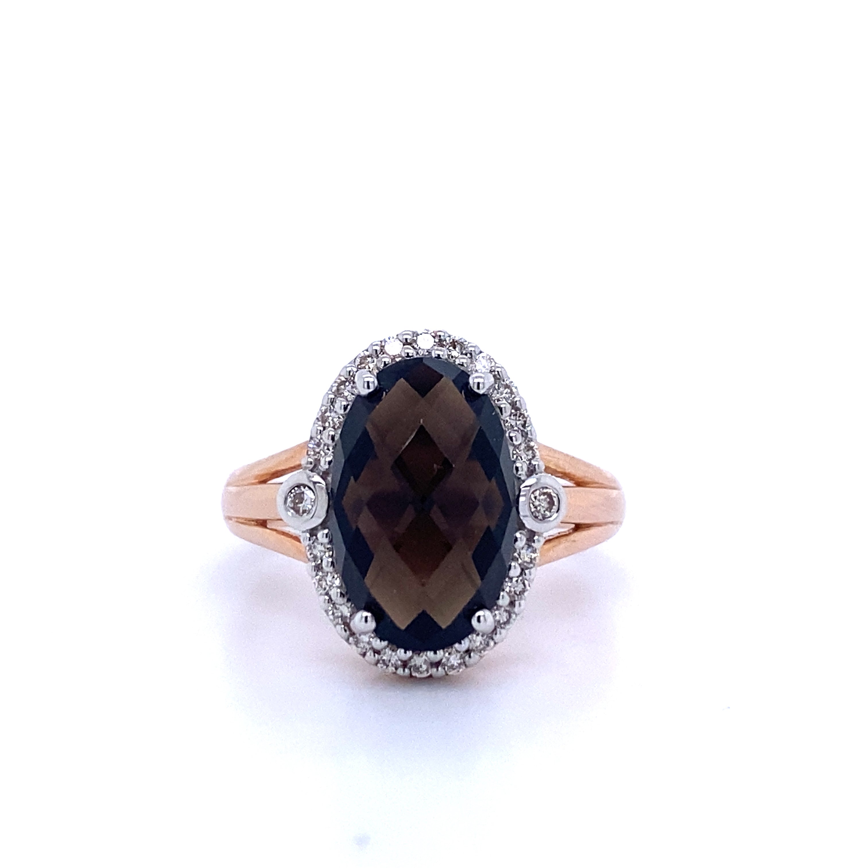 9ct Rose Gold Smokey Quartz and Diamond Ring