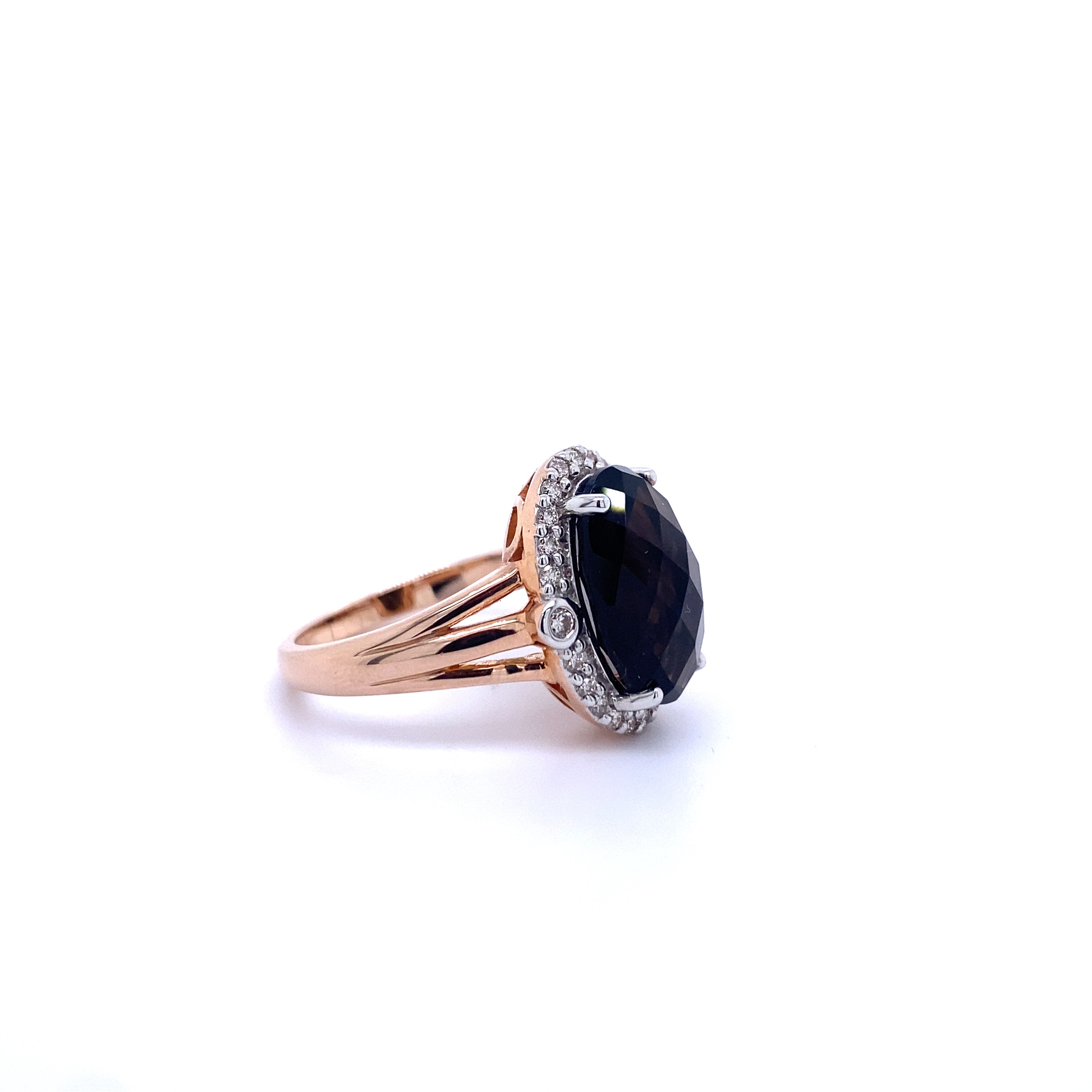 9ct Rose Gold Smokey Quartz and Diamond Ring