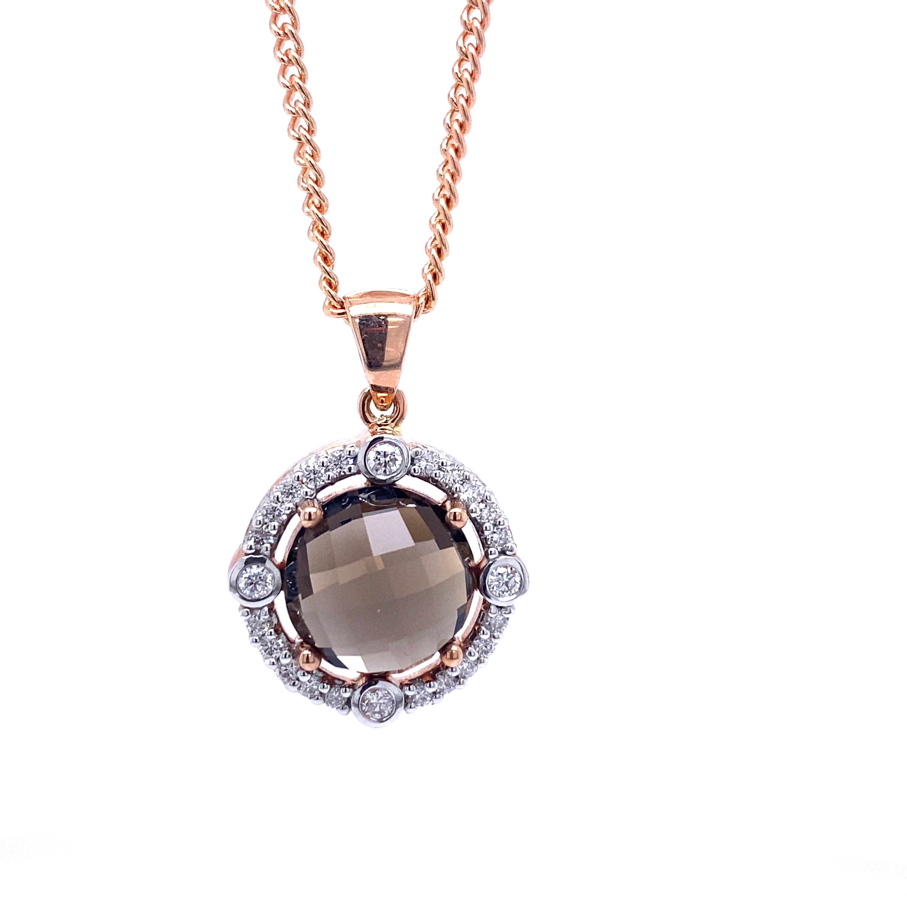 9ct Rose Gold Smokey Quartz and Diamond Pendant