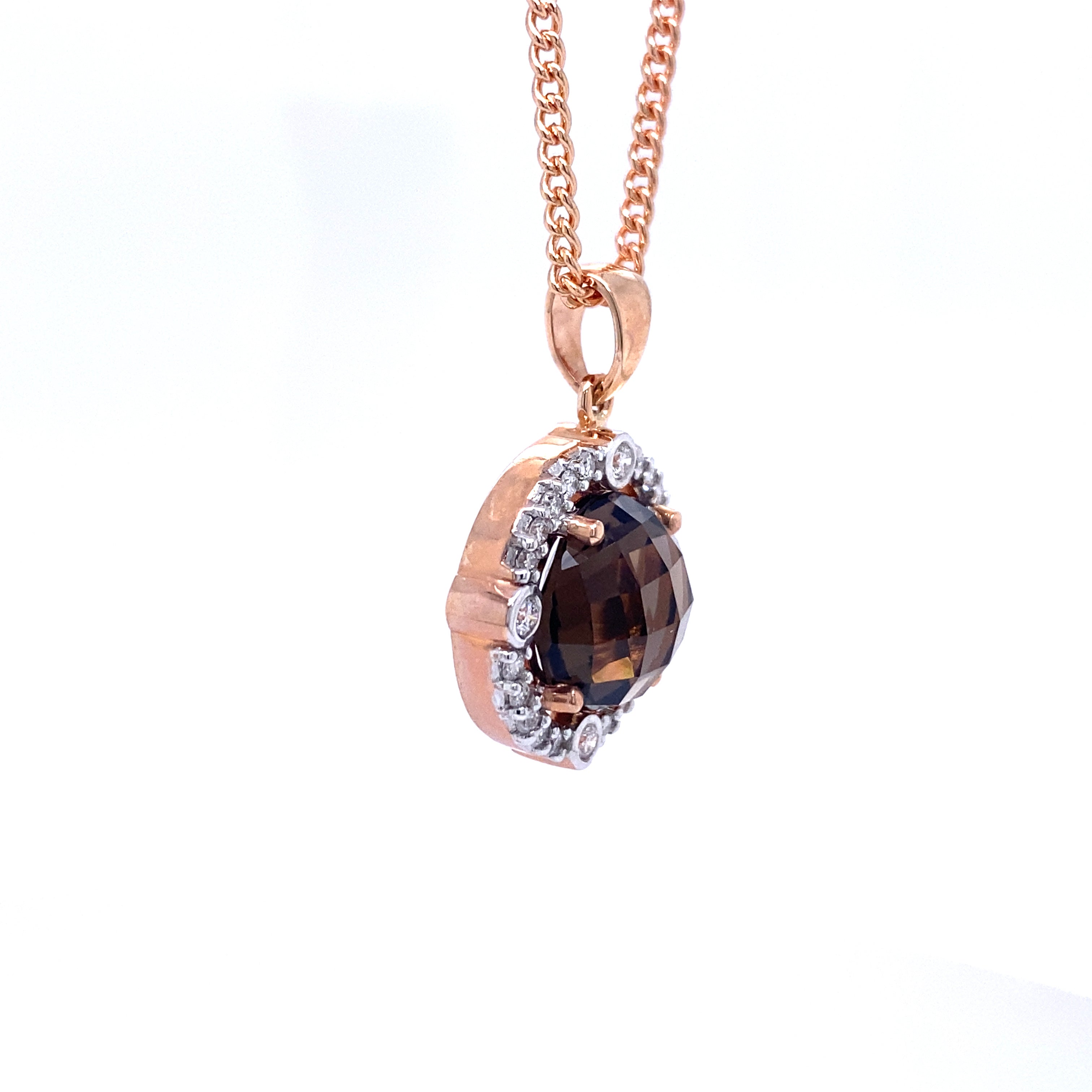 9ct Rose Gold Smokey Quartz and Diamond Pendant