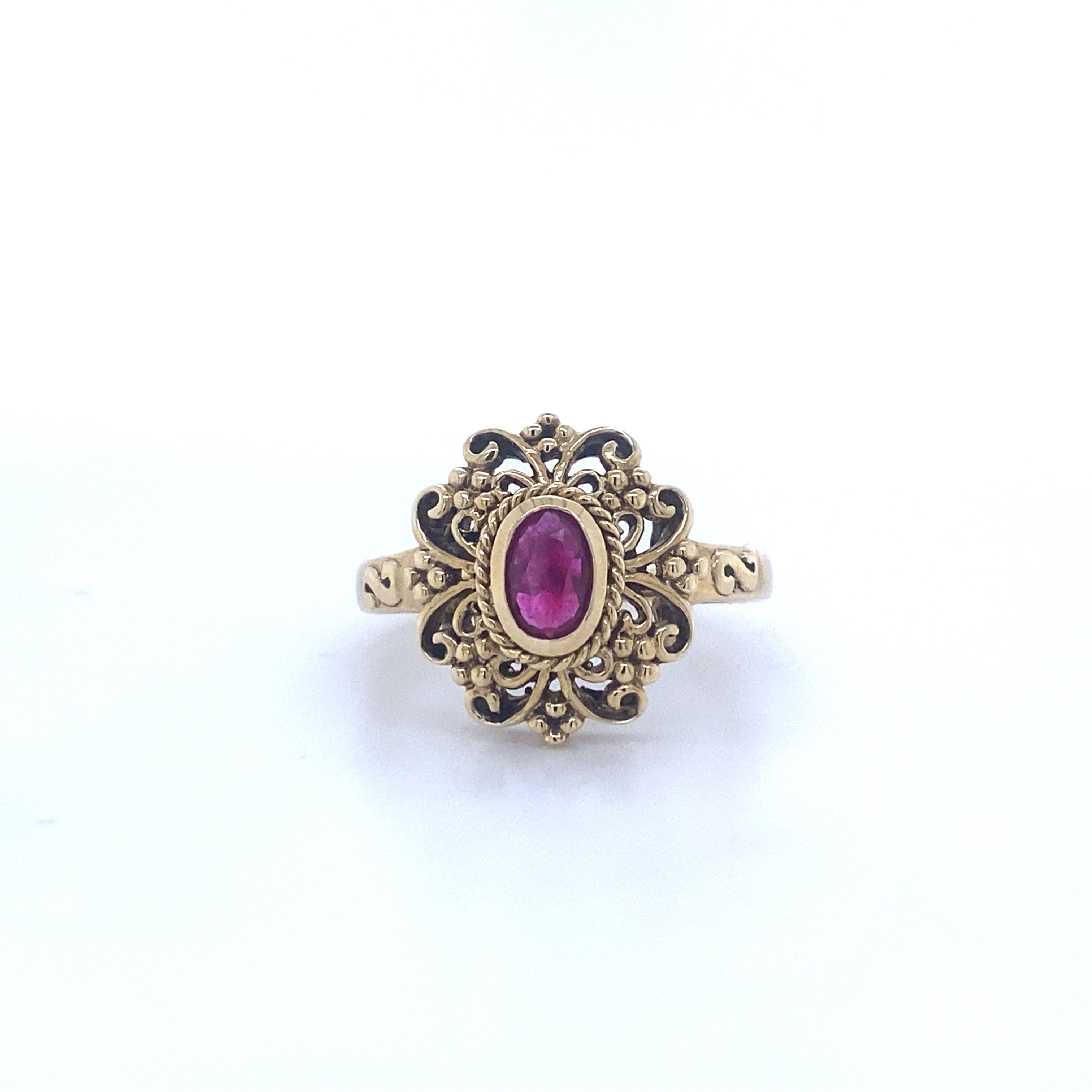 9ct yellow gold ruby ring.