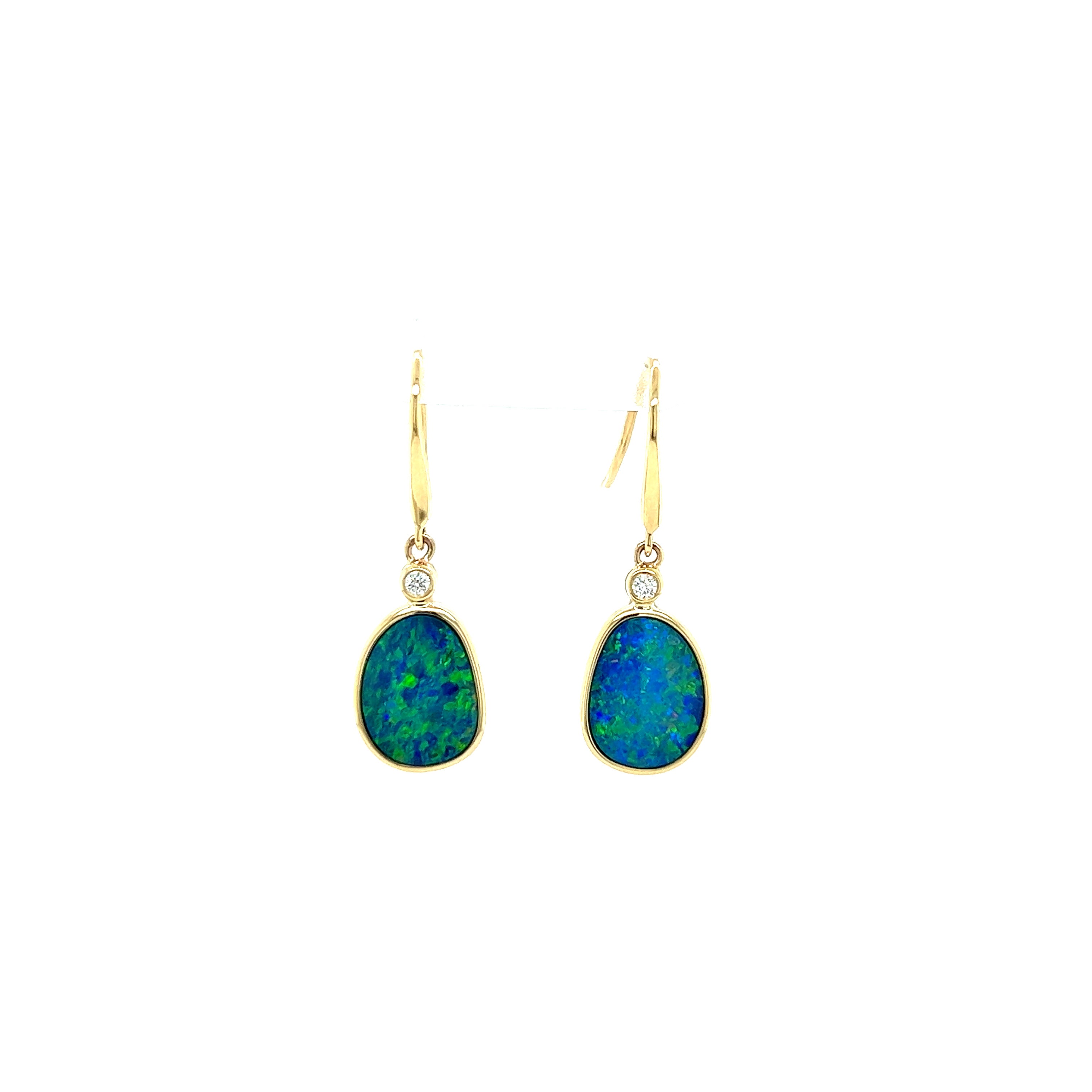 9ct yellow gold doublet opal and diamond earrings.