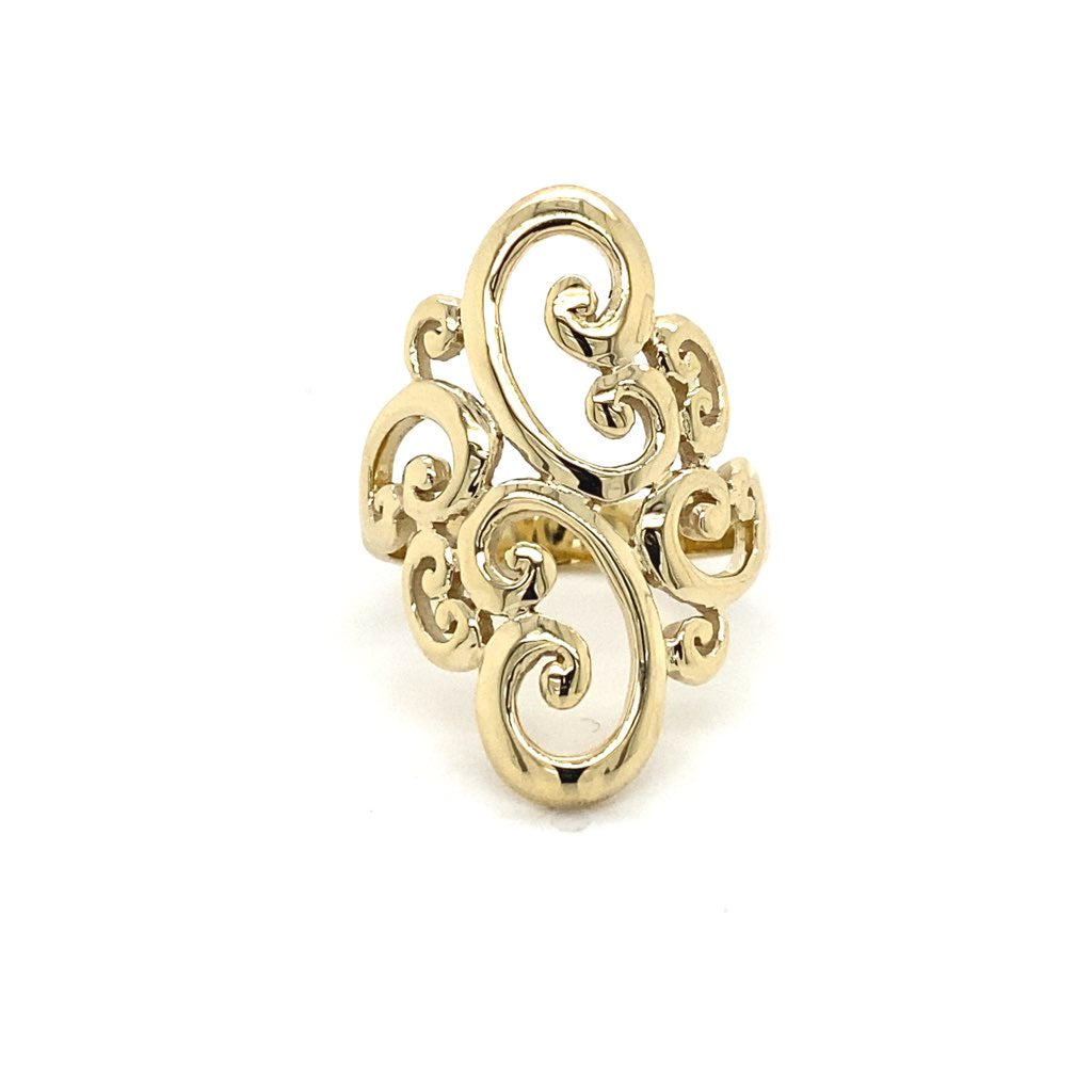 9ct Yellow Gold Elongated Filigree Dress Ring