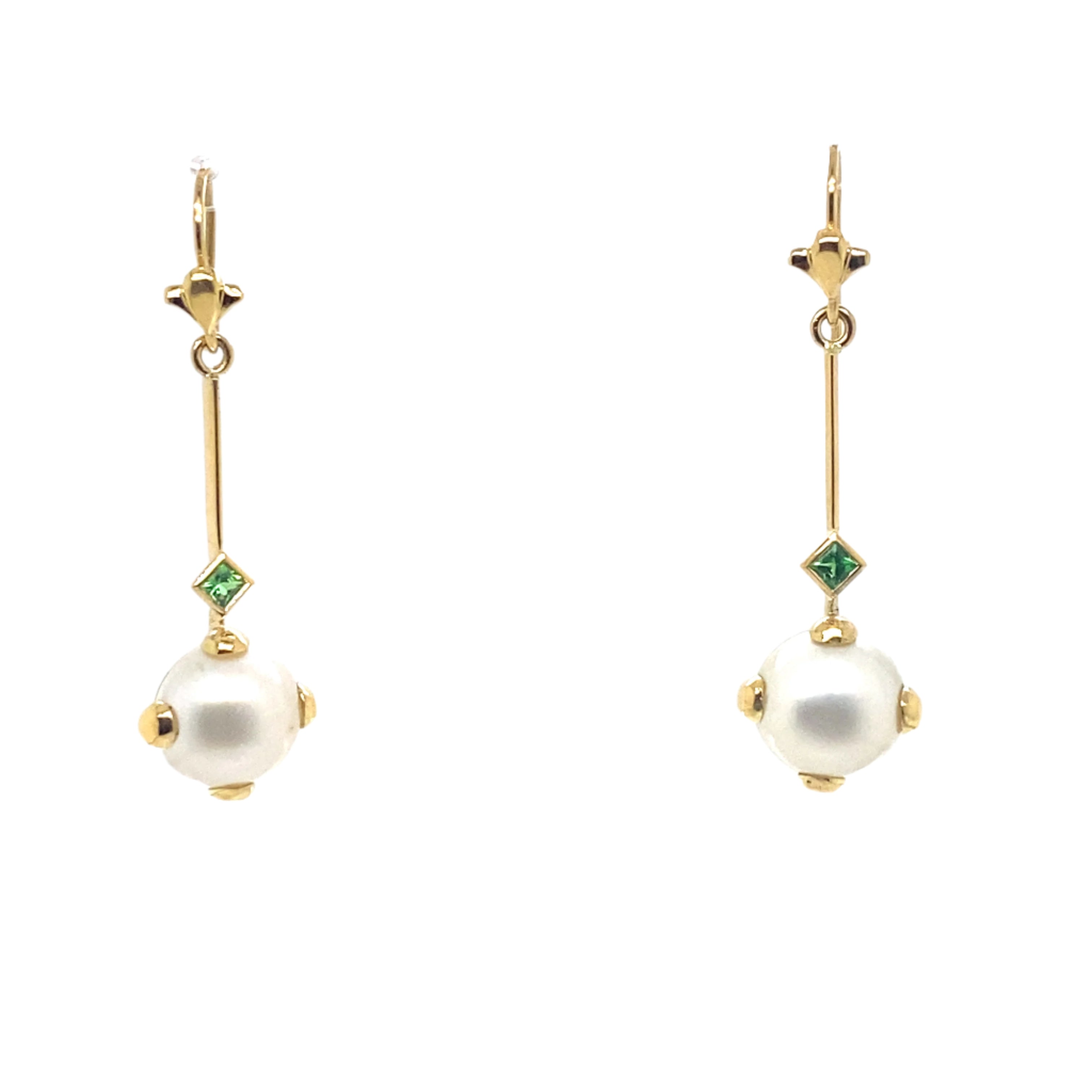 18ct Yellow Gold Mabe Pearl and Tsavorite Garnet Custom Made Earrings