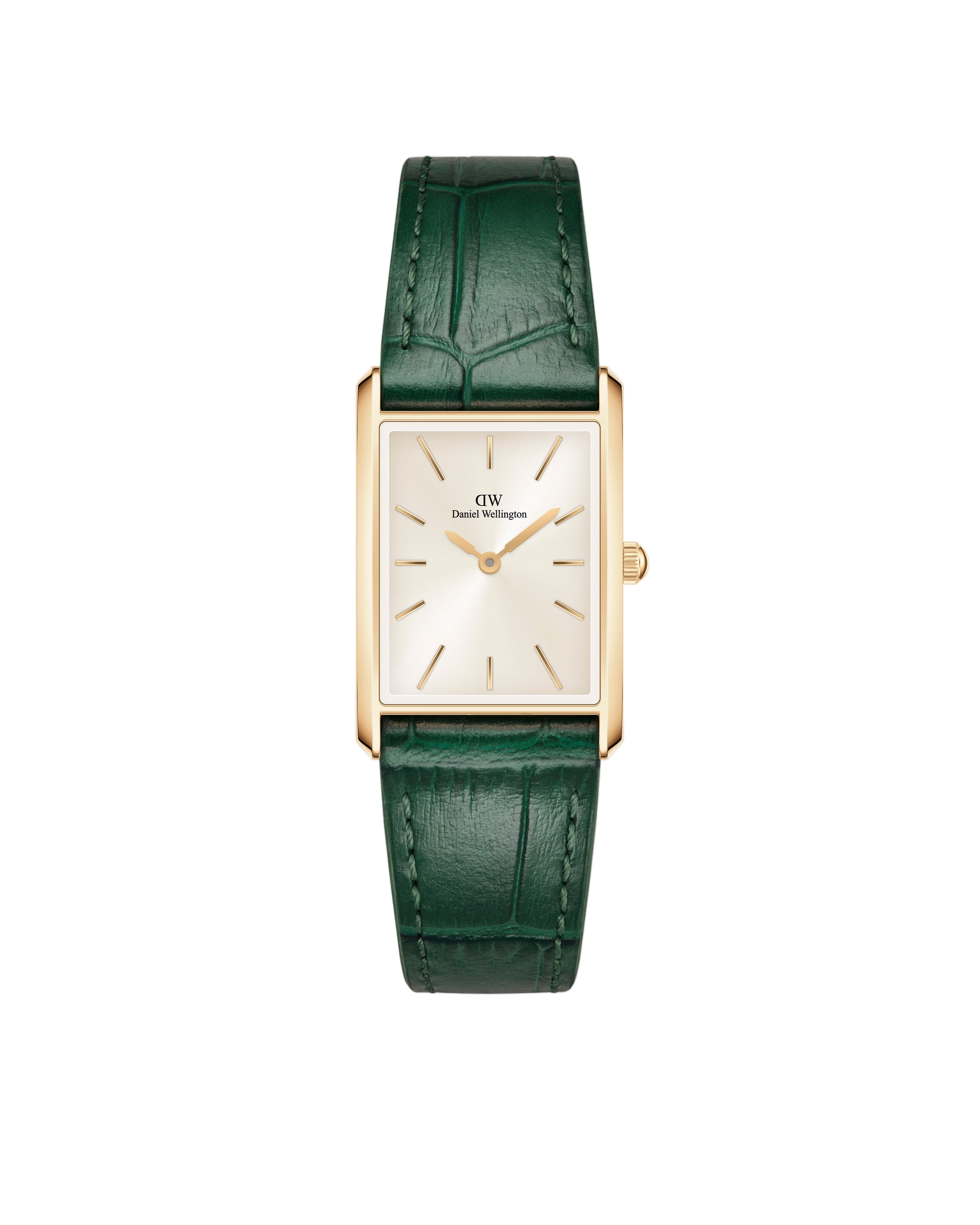 Daniel Wellington Bound 32x22 Green Croc Leather Gold Champagne Sunray Watch