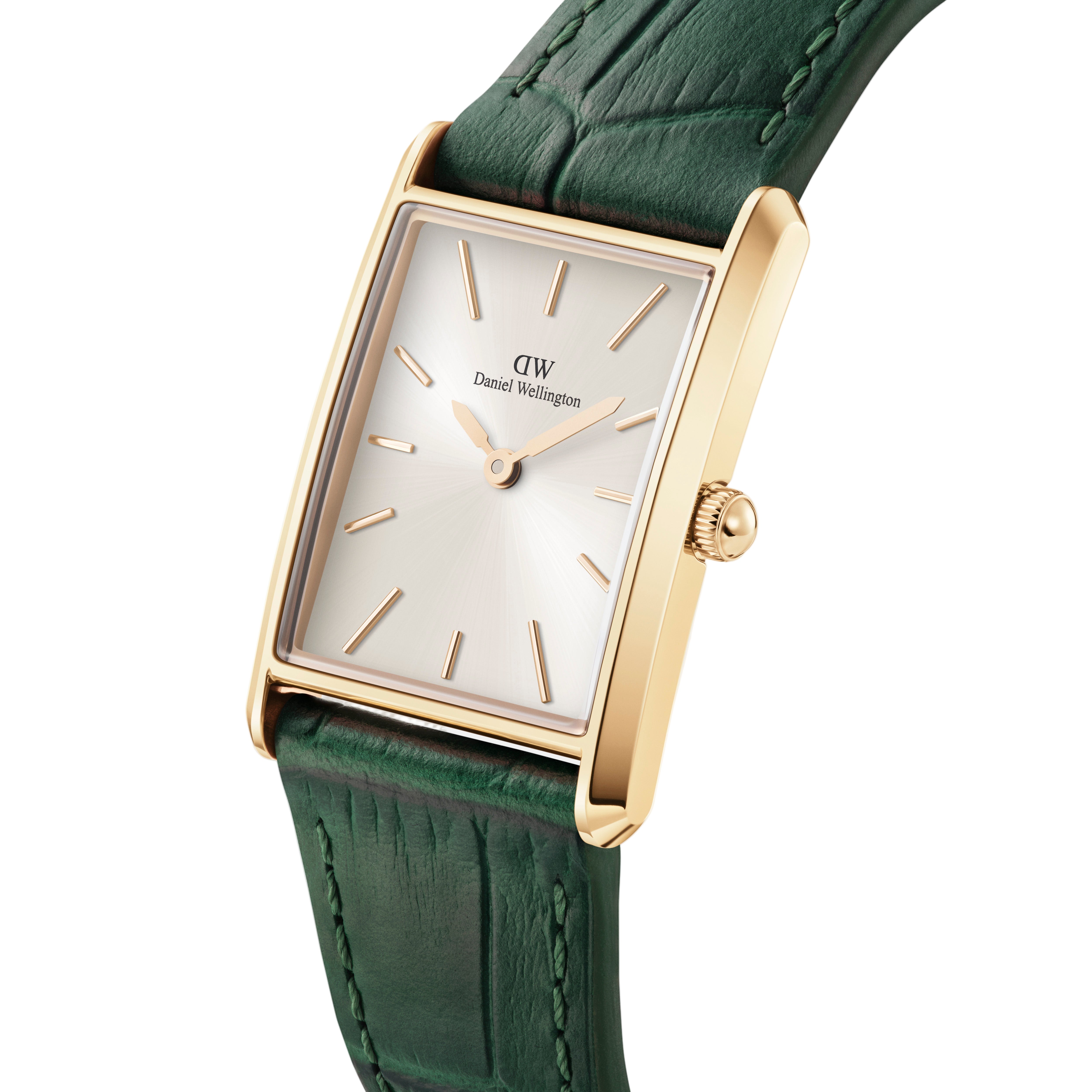 Daniel Wellington Bound 32x22 Green Croc Leather Gold Champagne Sunray Watch