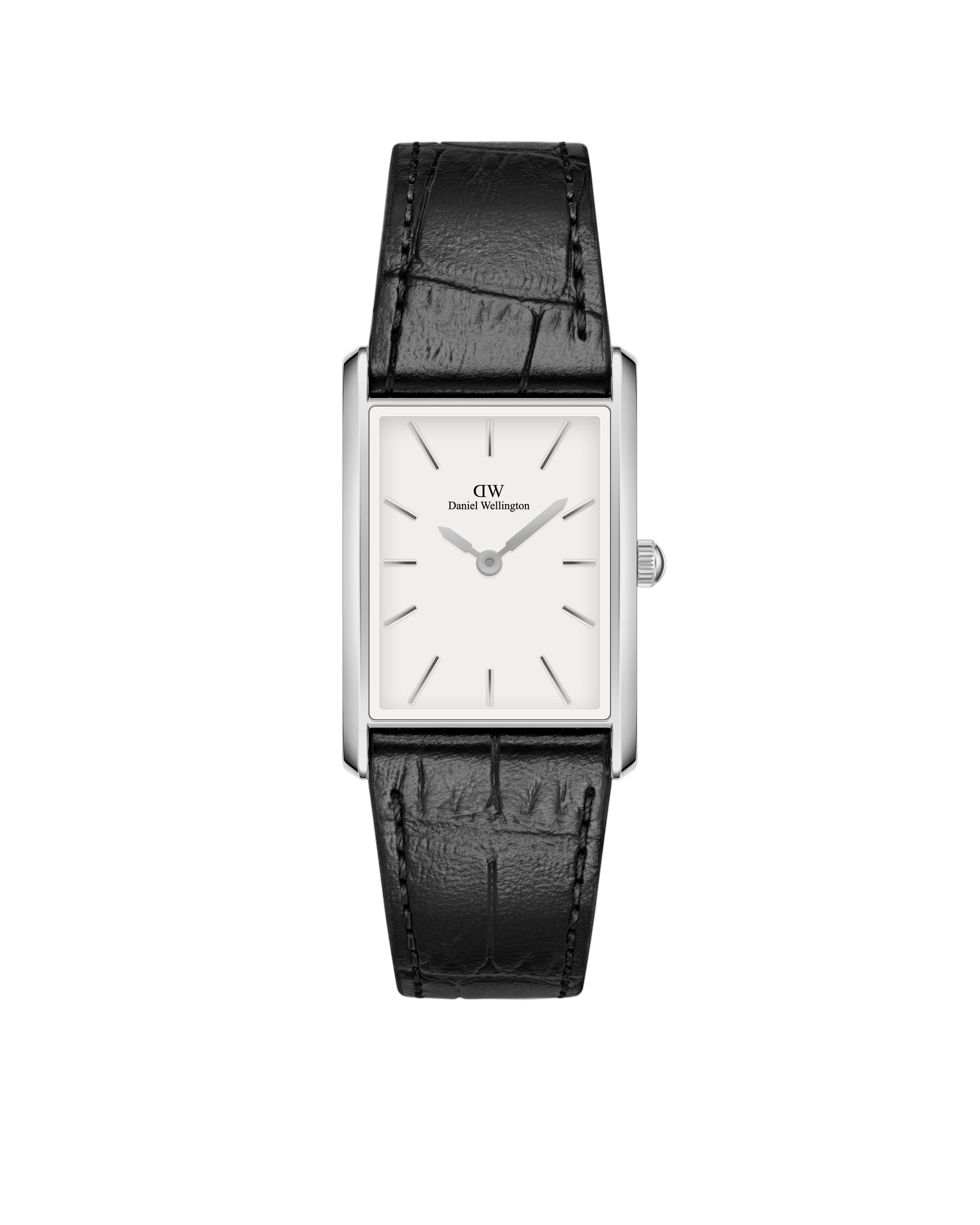 Daniel Wellington Bound 35x24 Black Croc Leather Silver White Watch