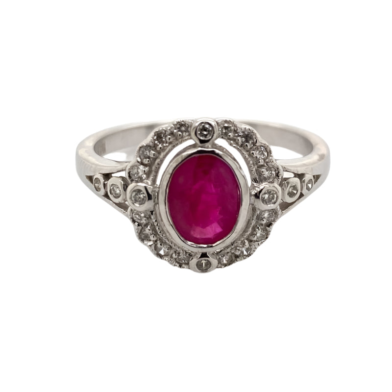 9ct White Gold Ruby and Diamond Dress ring