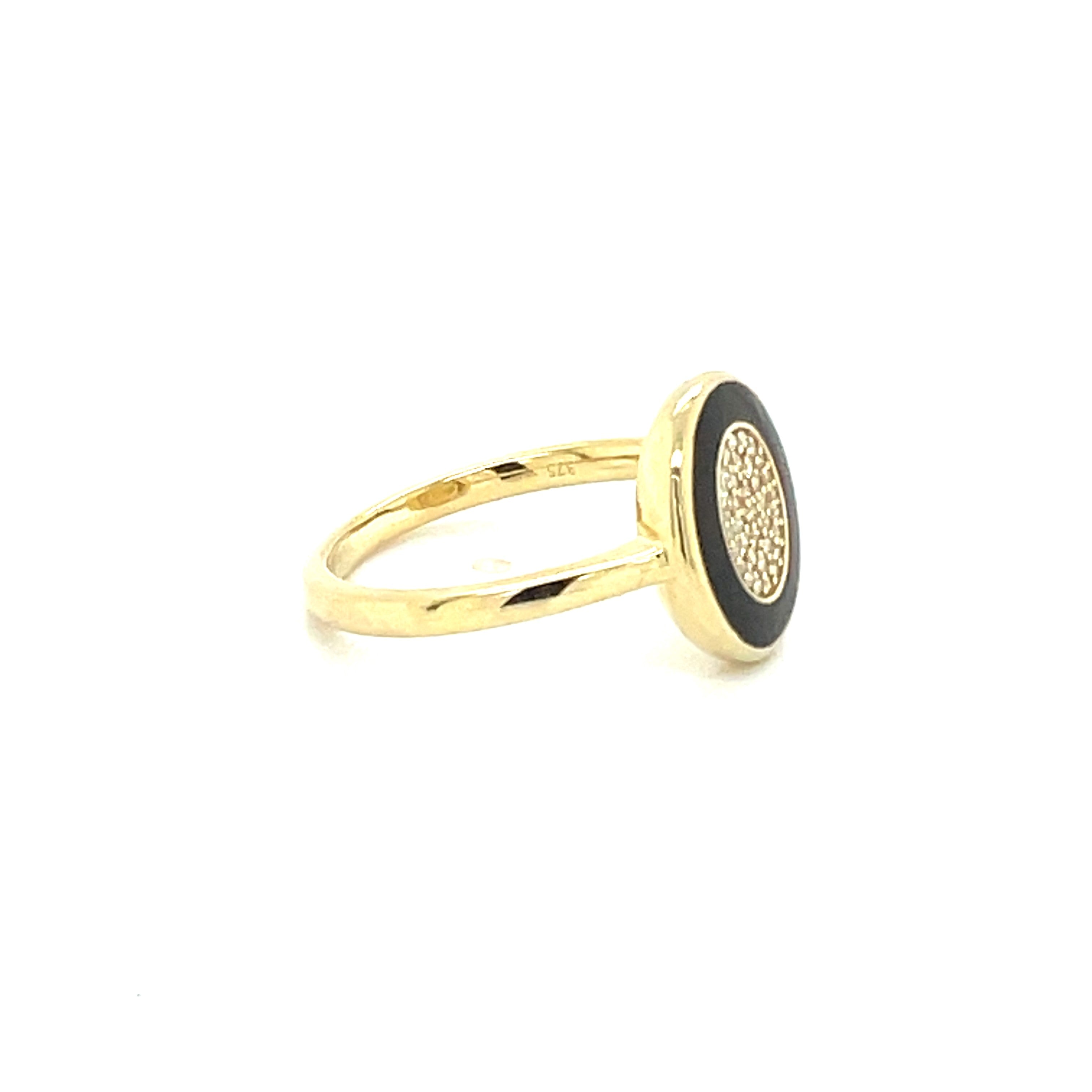 9ct Yellow Gold Black Enamel and Diamond Ring