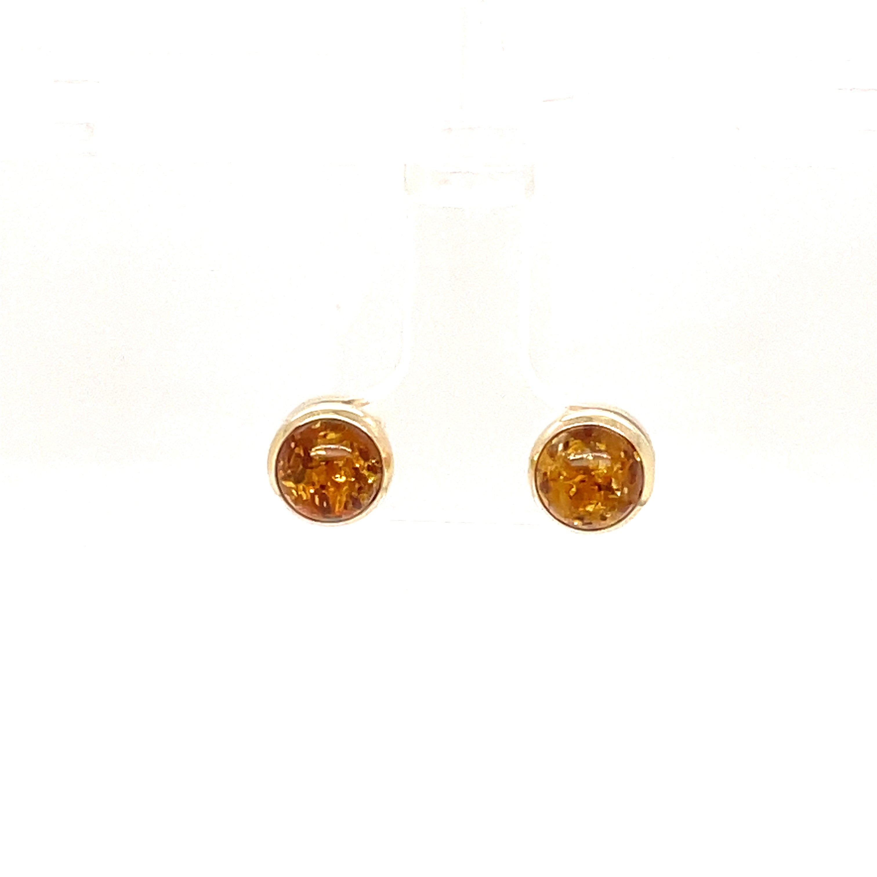 9ct Yellow Gold Round Amber Earrings