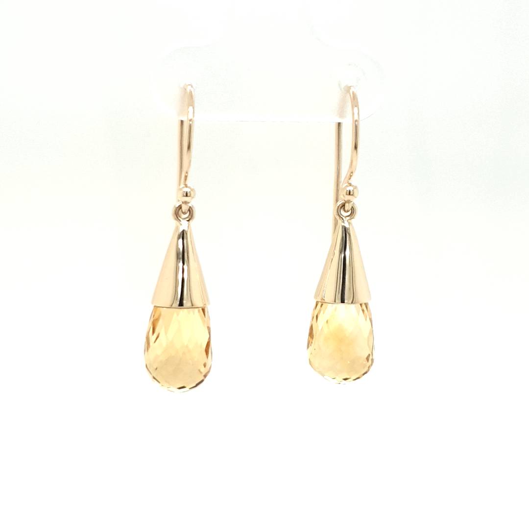 9ct Yellow Gold Briolette Cut Citrine Drop Earrings