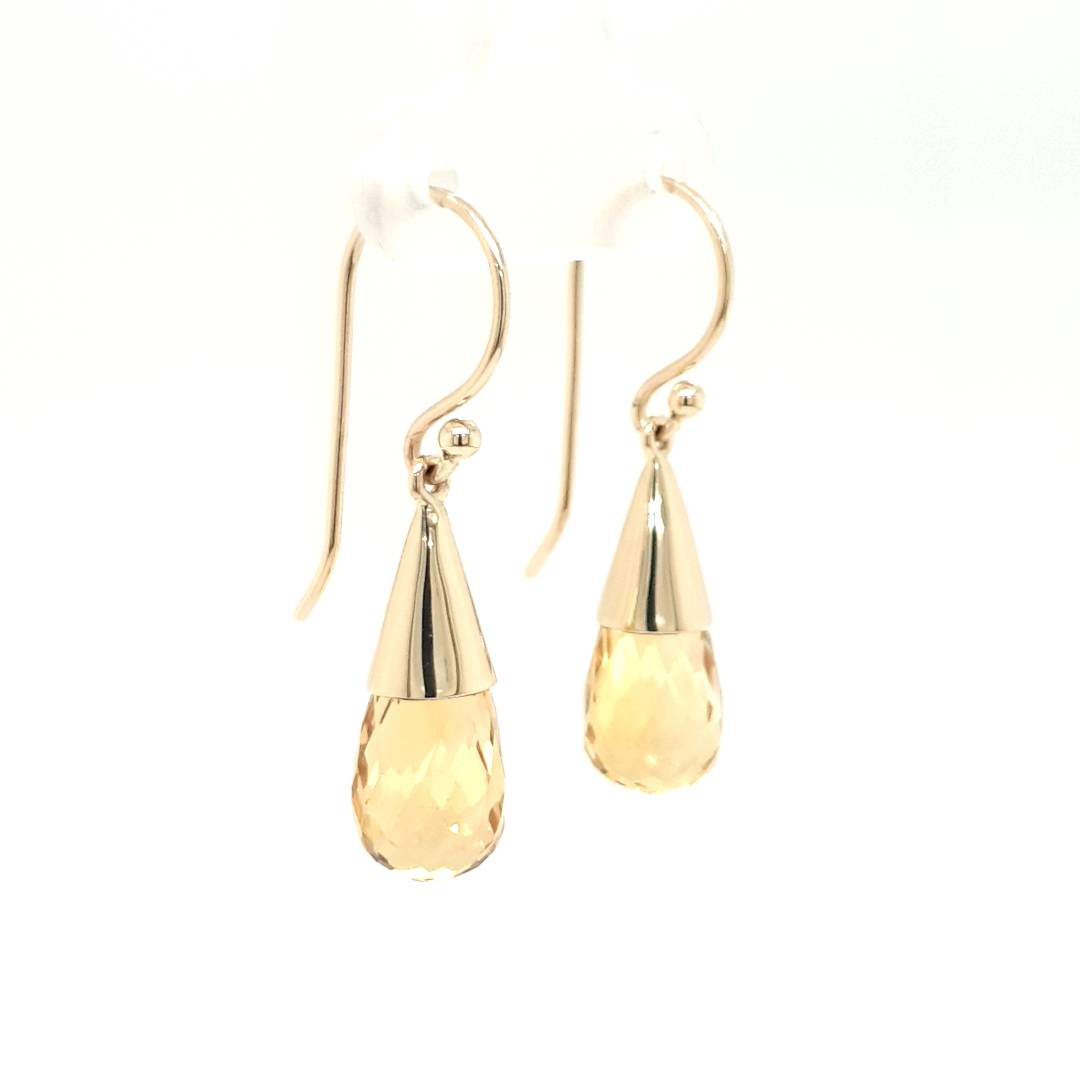 9ct Yellow Gold Briolette Cut Citrine Drop Earrings