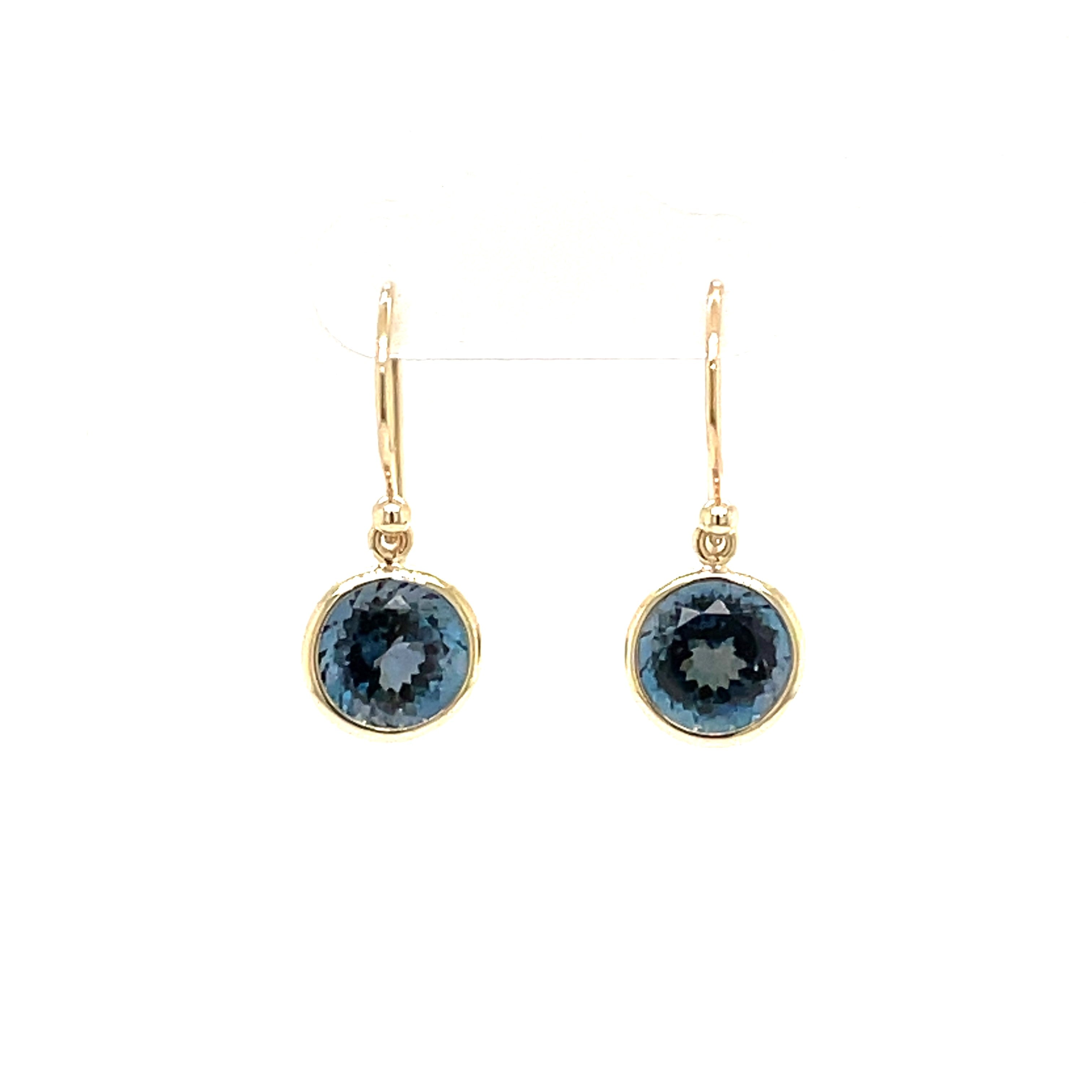 9ct Yellow Gold Round London Blue Topaz Earrings