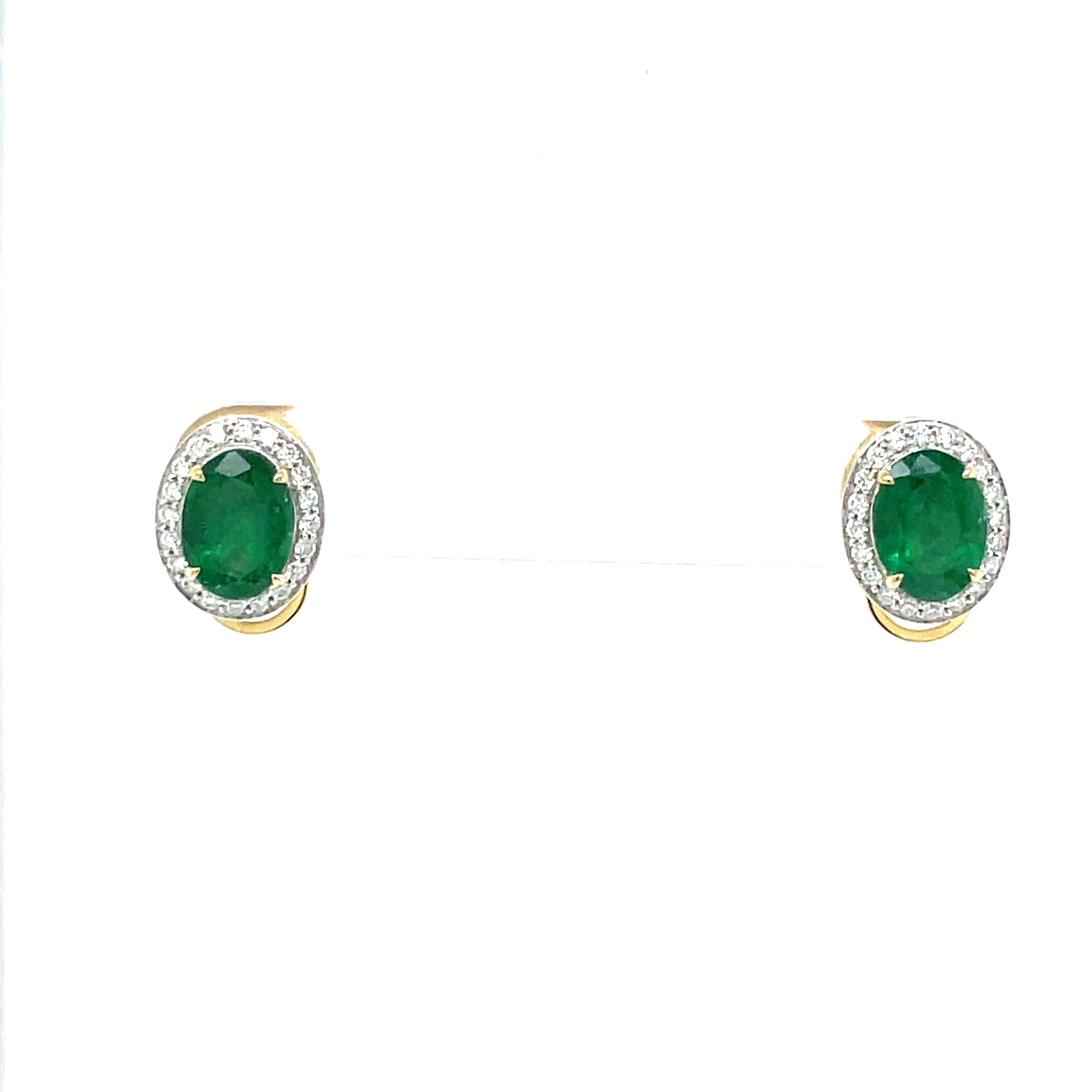 18ct White Gold Emerald and Diamond Stud Earrings