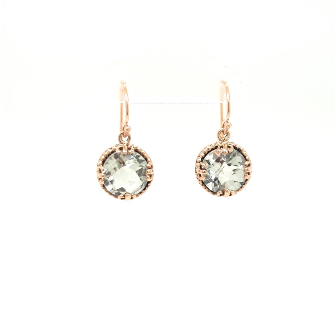 9ct Rose Gold Art Deco Green Amethyst Earrings