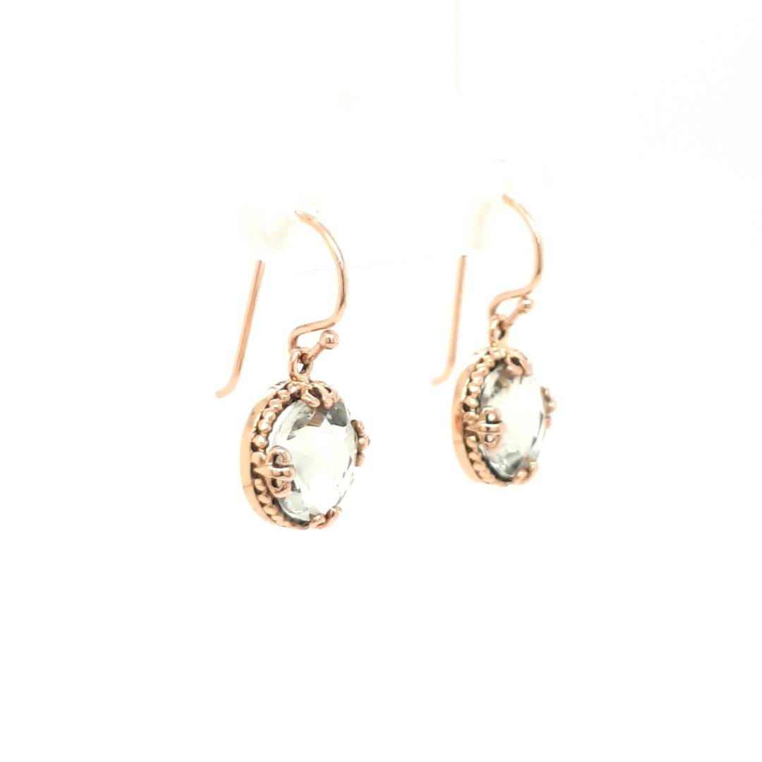 9ct Rose Gold Art Deco Green Amethyst Earrings