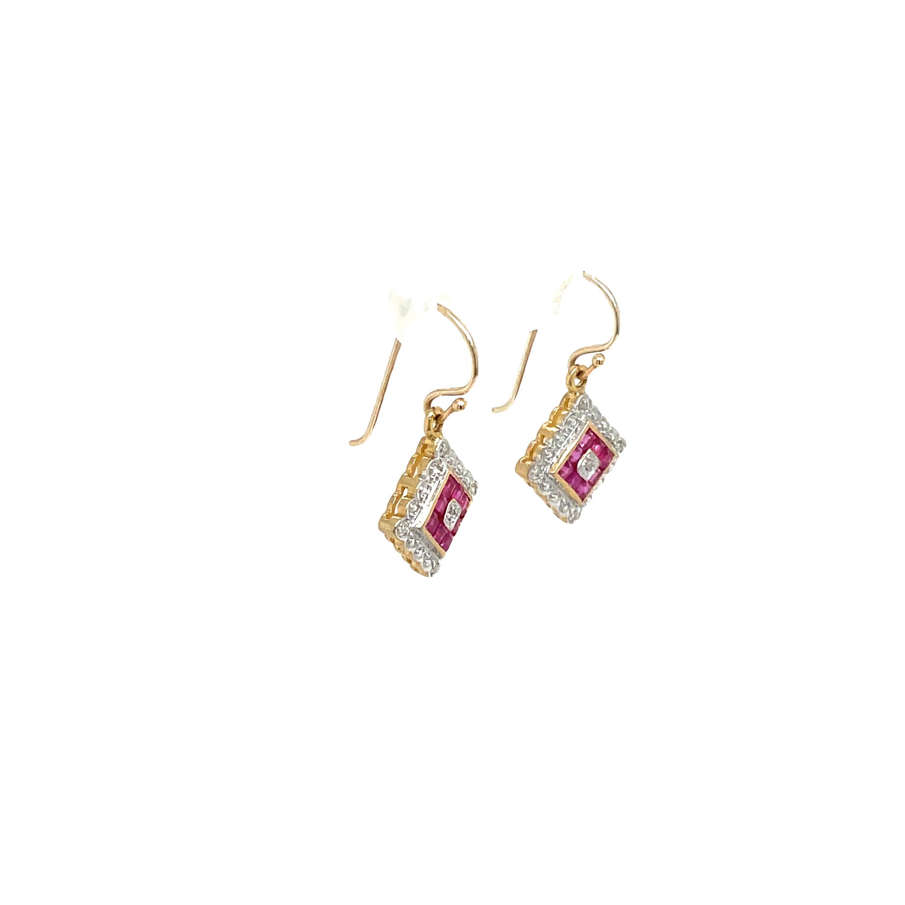 9ct Yellow Gold Ruby and Diamond Art Deco Drop Earrings