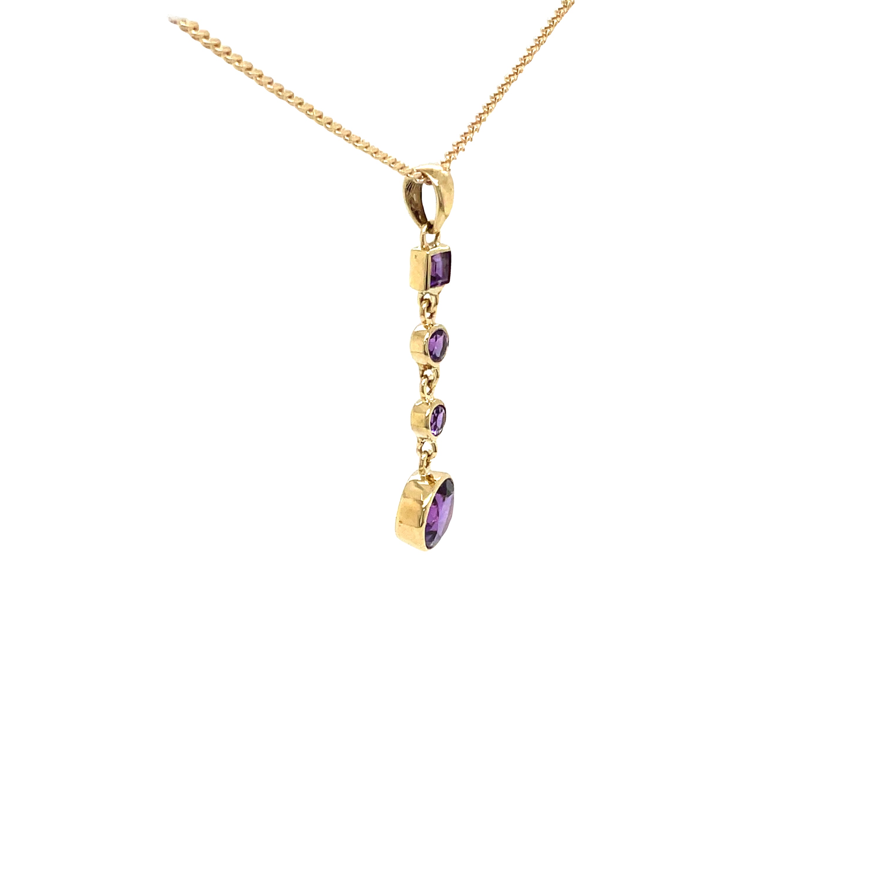 9ct Yellow Gold Amethyst Long Drop Pendant